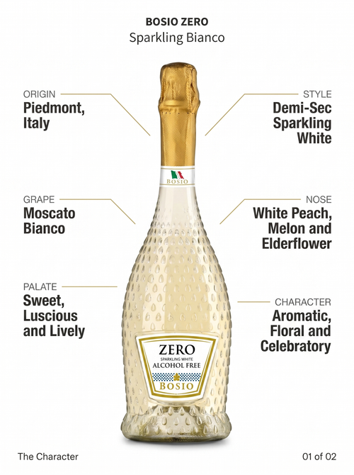 Bosio Zero Sparkling Bianco Alcohol Free White Sparkling Wine 0.0% 750ml Bosio Zero