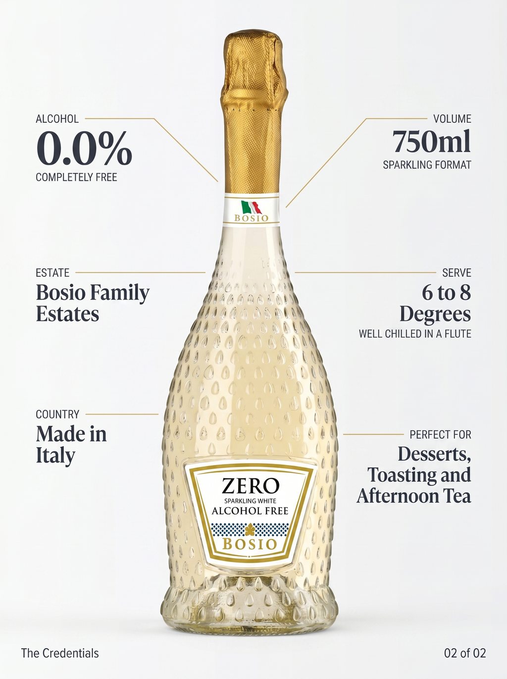 Bosio Zero Sparkling Bianco Alcohol Free White Sparkling Wine 0.0% 750ml Bosio Zero
