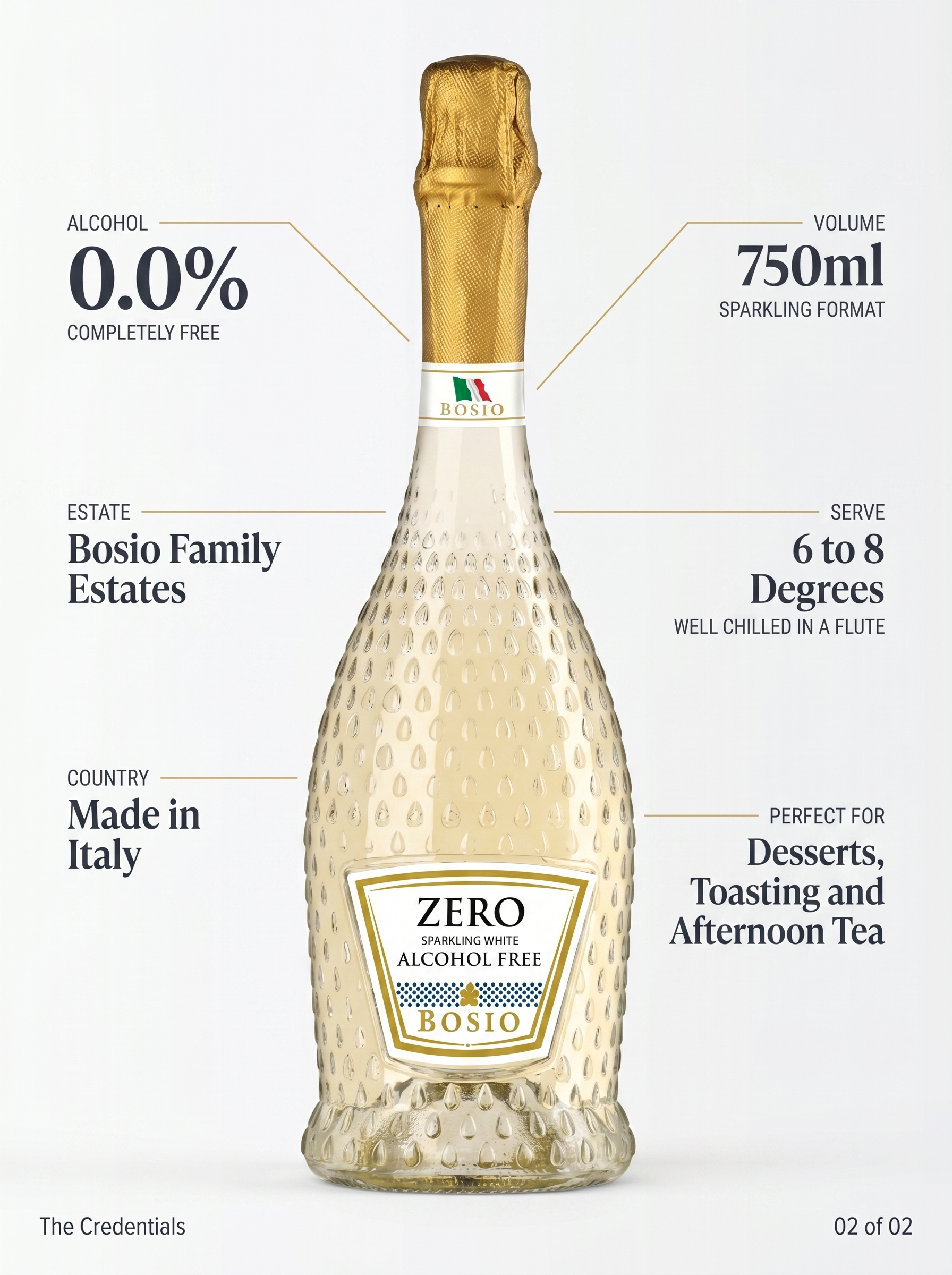 Bosio Zero Sparkling Bianco Alcohol Free White Sparkling Wine 0.0% 750ml Bosio Zero