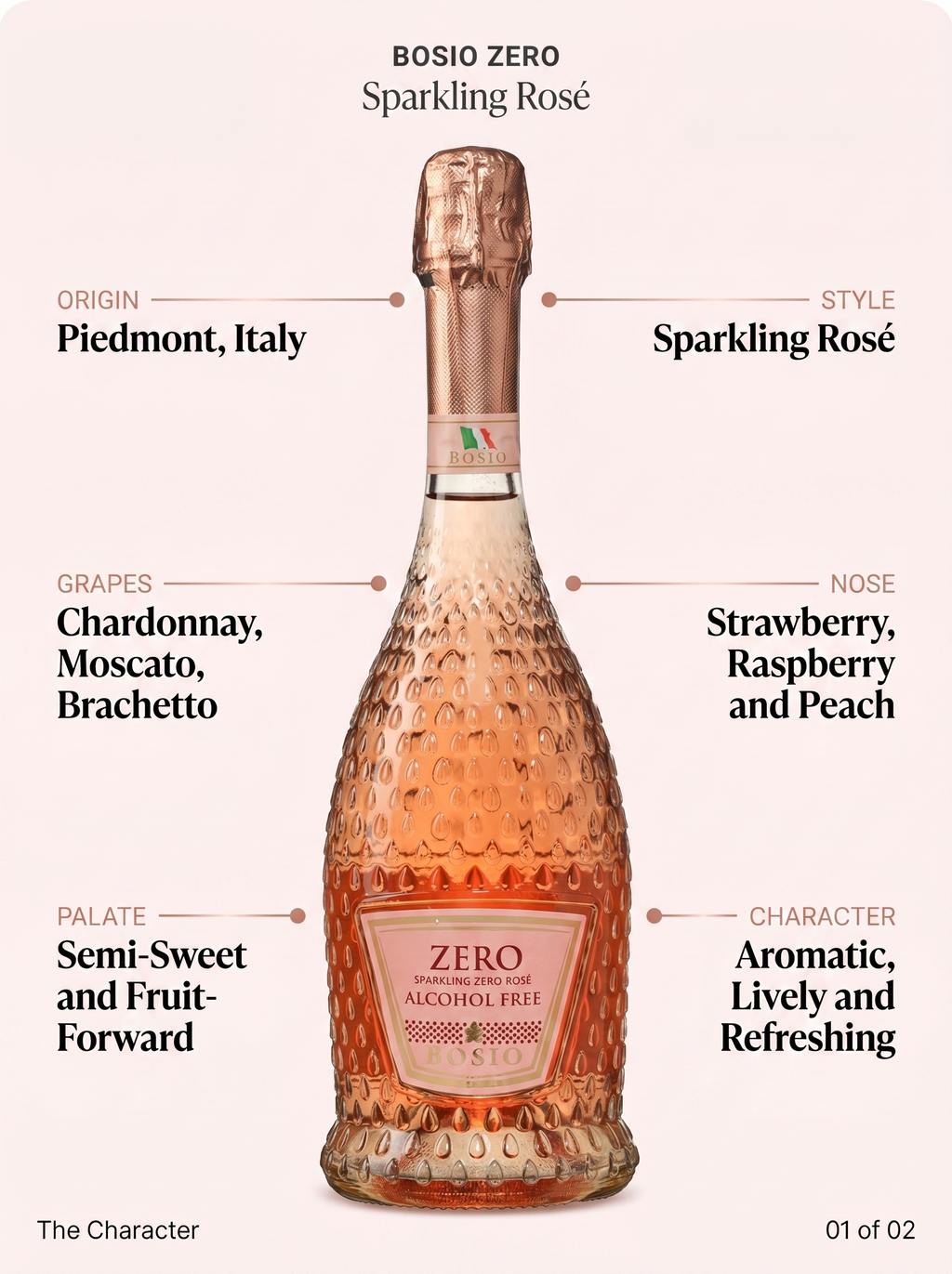 Bosio Zero Sparkling Rosé Alcohol Free Sparkling Wine 0.0% 750ml Bosio Zero