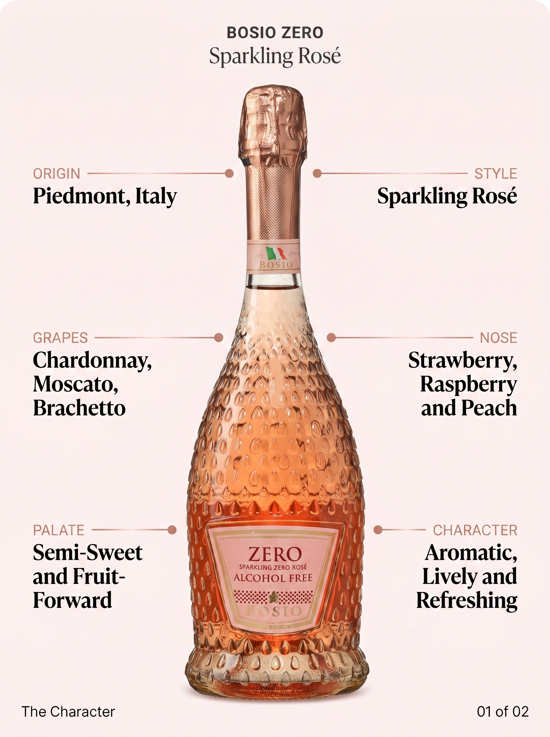Bosio Zero Sparkling Rosé Alcohol Free Sparkling Wine 0.0% 750ml Bosio Zero