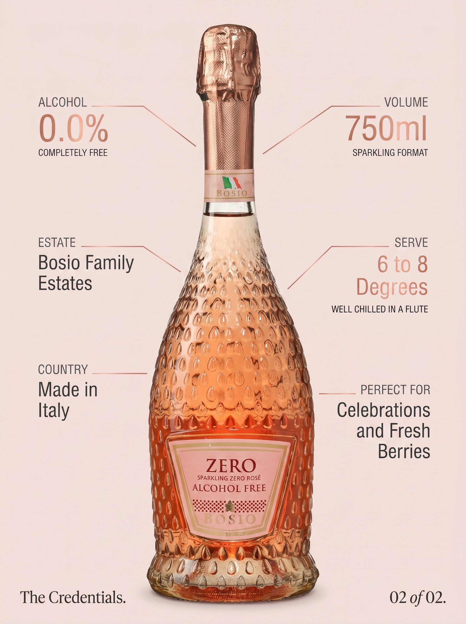 Bosio Zero Sparkling Rosé Alcohol Free Sparkling Wine 0.0% 750ml Bosio Zero
