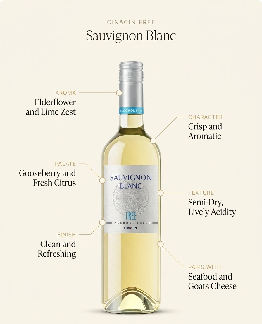 Cin&Cin FREE Sauvignon Blanc Alcohol Free White Wine 0.0% 750ml Cin&Cin