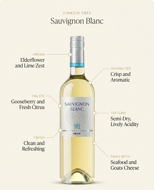 Cin&Cin FREE Sauvignon Blanc Alcohol Free White Wine 0.0% 750ml Cin&Cin