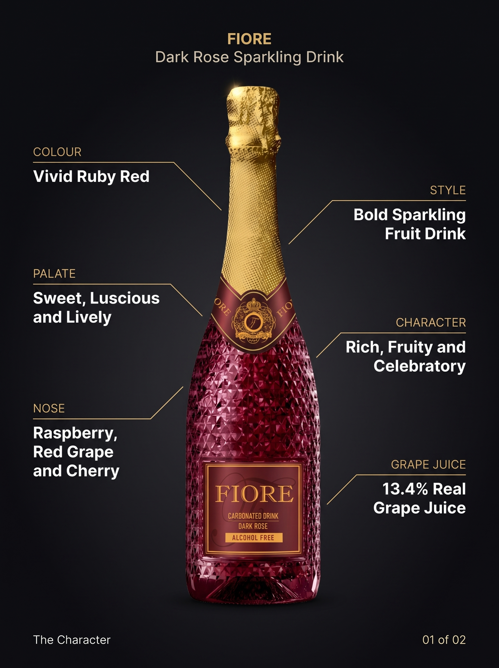 Fiore Dark Rose Alcohol Free Sparkling Drink 0.0% 750ml Fiore