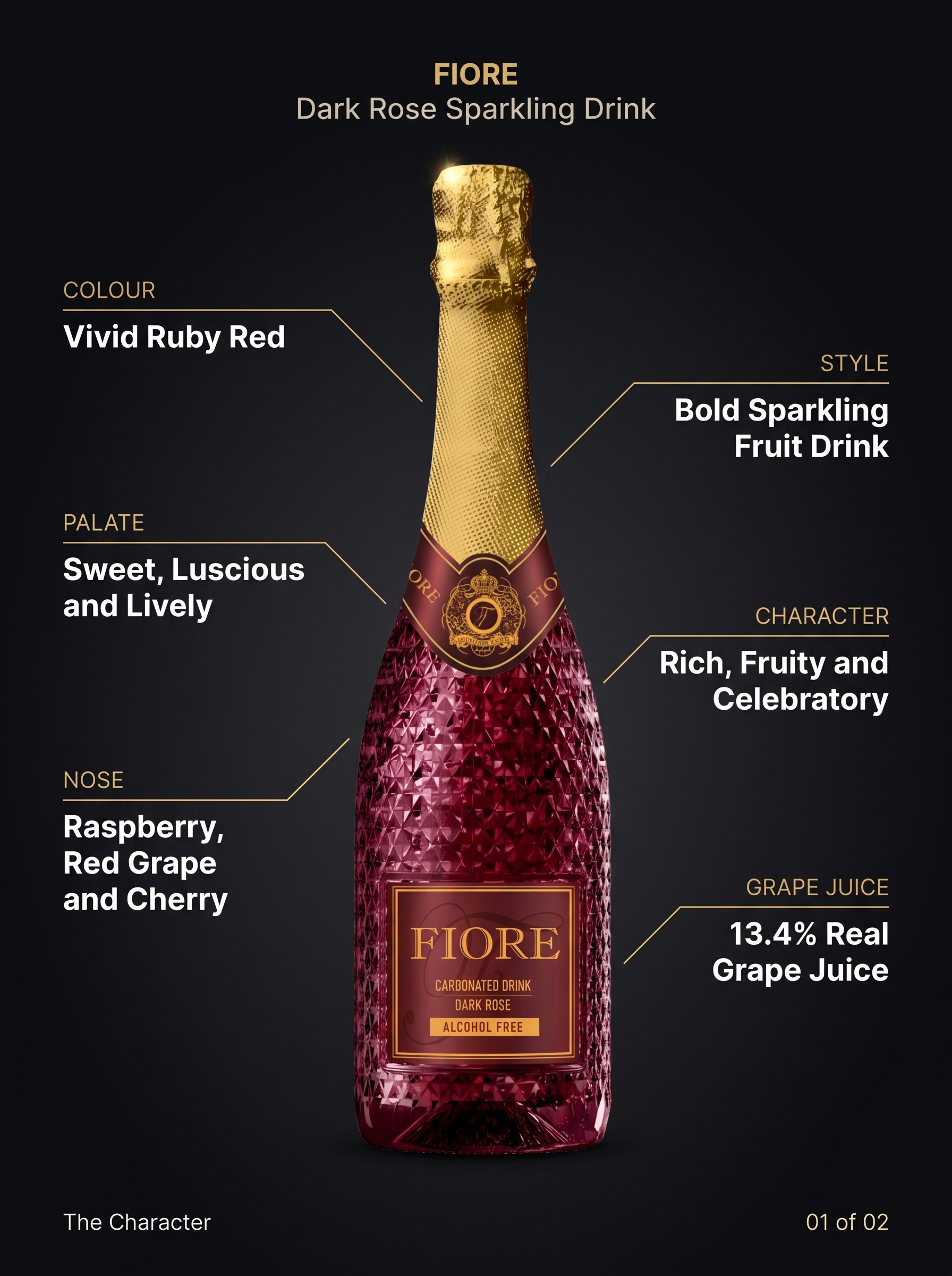 Fiore Dark Rose Alcohol Free Sparkling Drink 0.0% 750ml Fiore