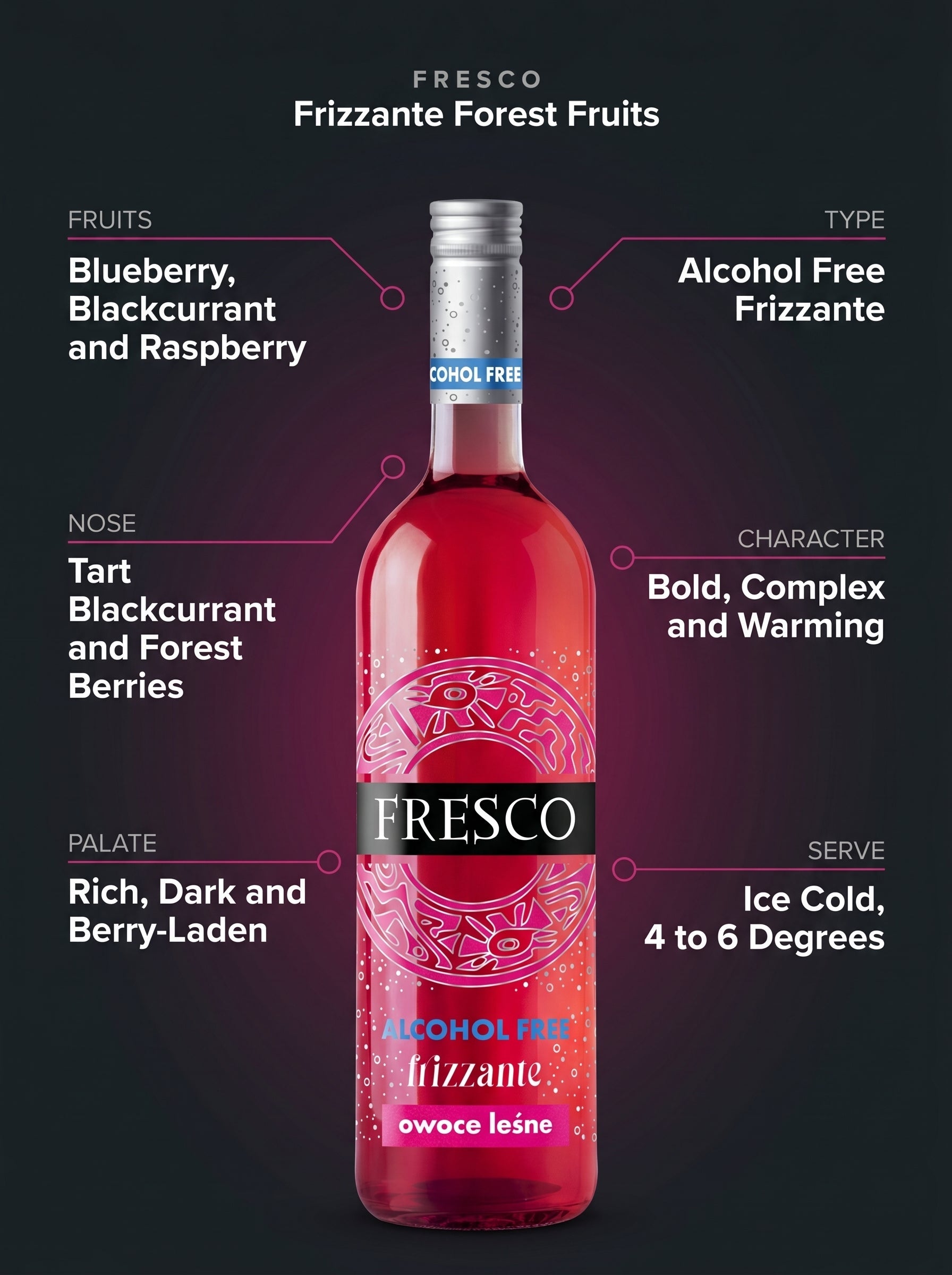 Fresco Frizzante Forest Fruits Alcohol Free Sparkling Wine 0.0% 750ml Fresco