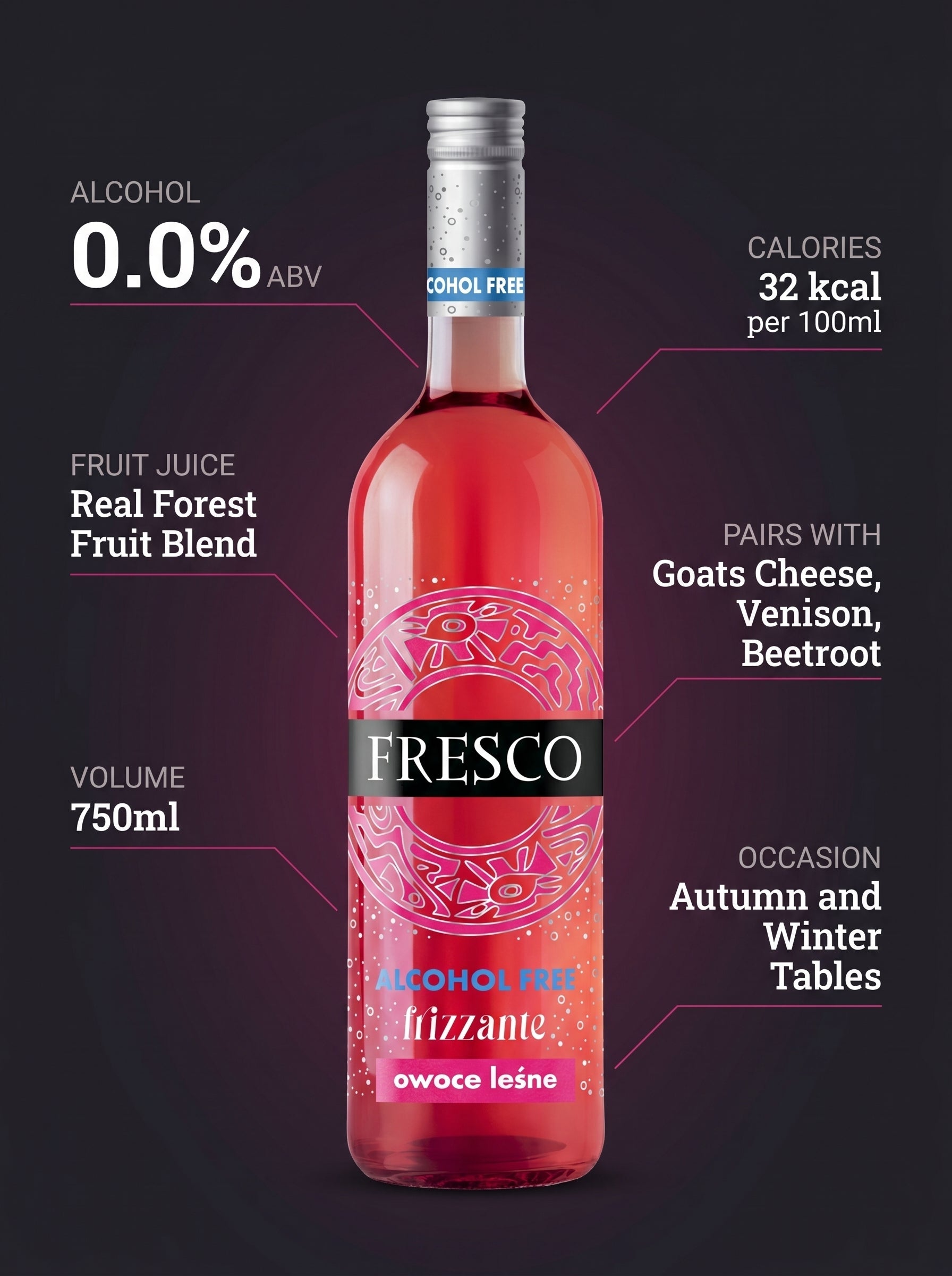 Fresco Frizzante Forest Fruits Alcohol Free Sparkling Wine 0.0% 750ml Fresco