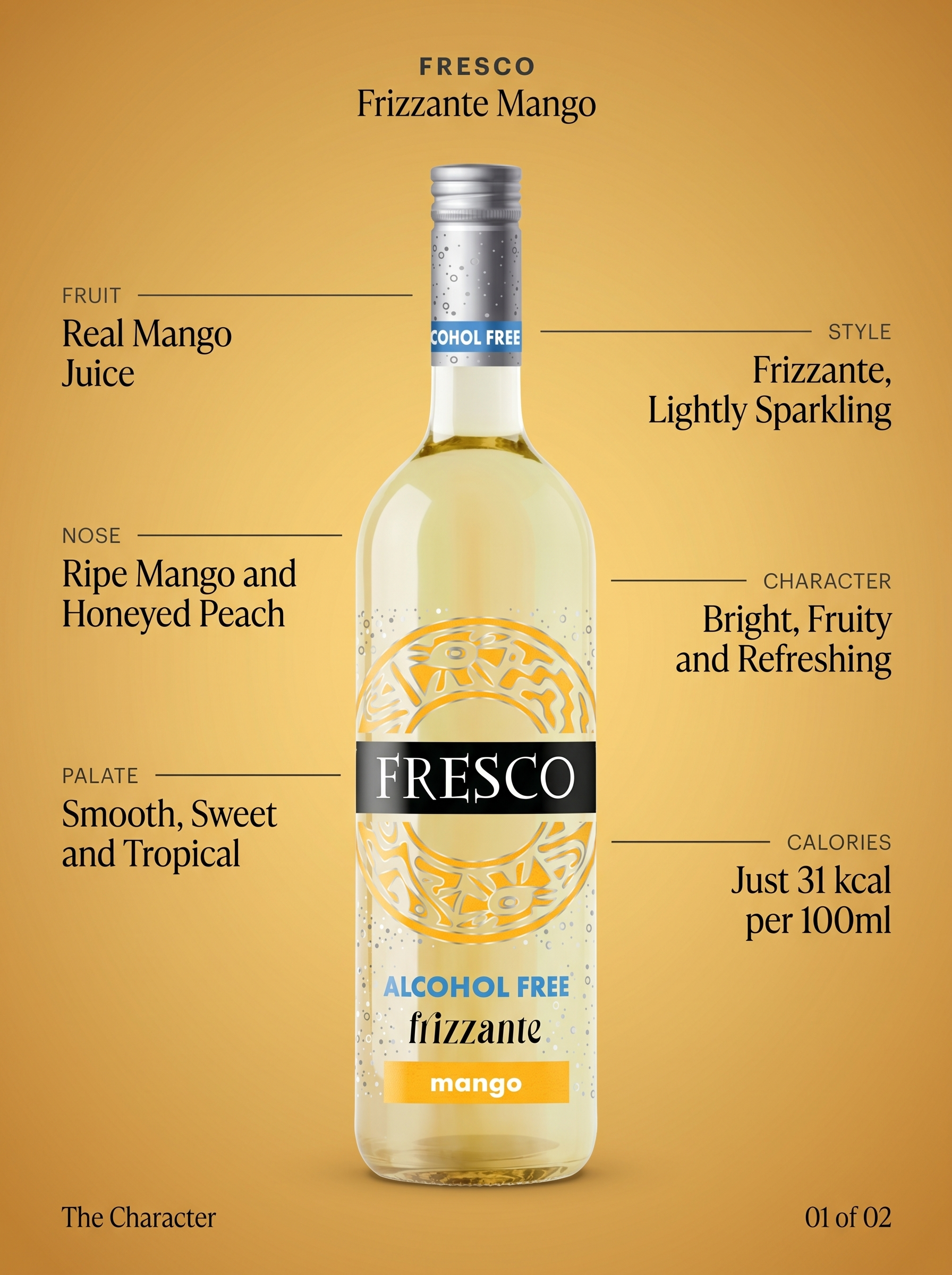 Fresco Frizzante Mango Alcohol Free Sparkling Wine 0.0% 750ml Fresco