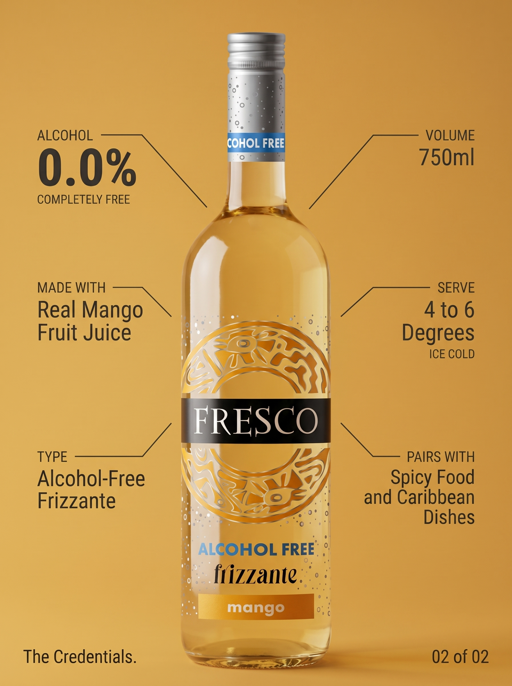 Fresco Frizzante Mango Alcohol Free Sparkling Wine 0.0% 750ml Fresco