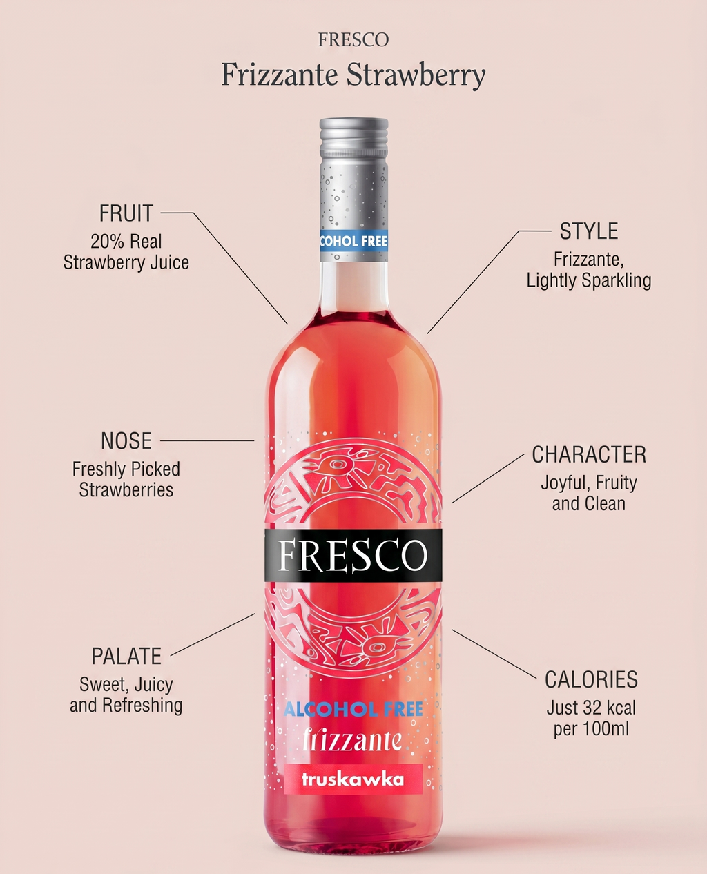 Fresco Frizzante Strawberry Alcohol Free Sparkling Wine 0.0% 750ml Fresco