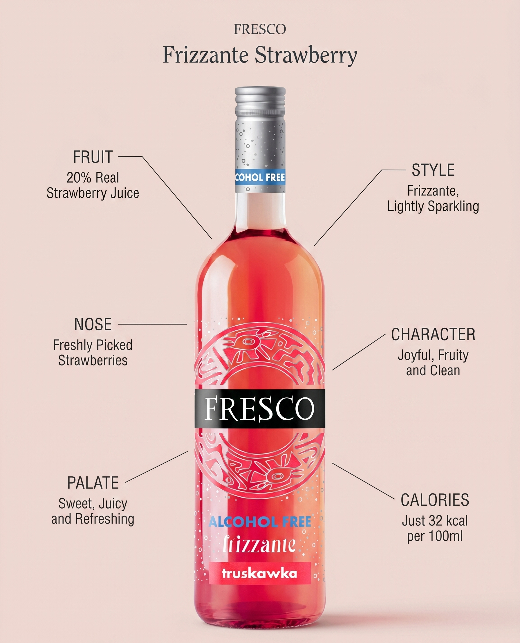 Fresco Frizzante Strawberry Alcohol Free Sparkling Wine 0.0% 750ml Fresco