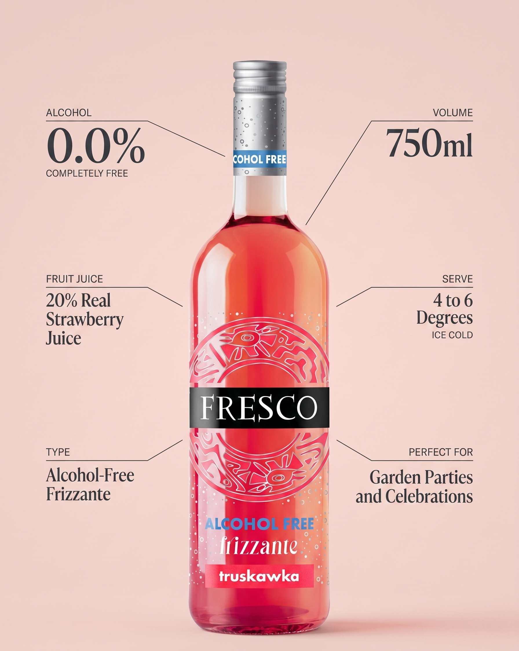 Fresco Frizzante Strawberry Alcohol Free Sparkling Wine 0.0% 750ml Fresco