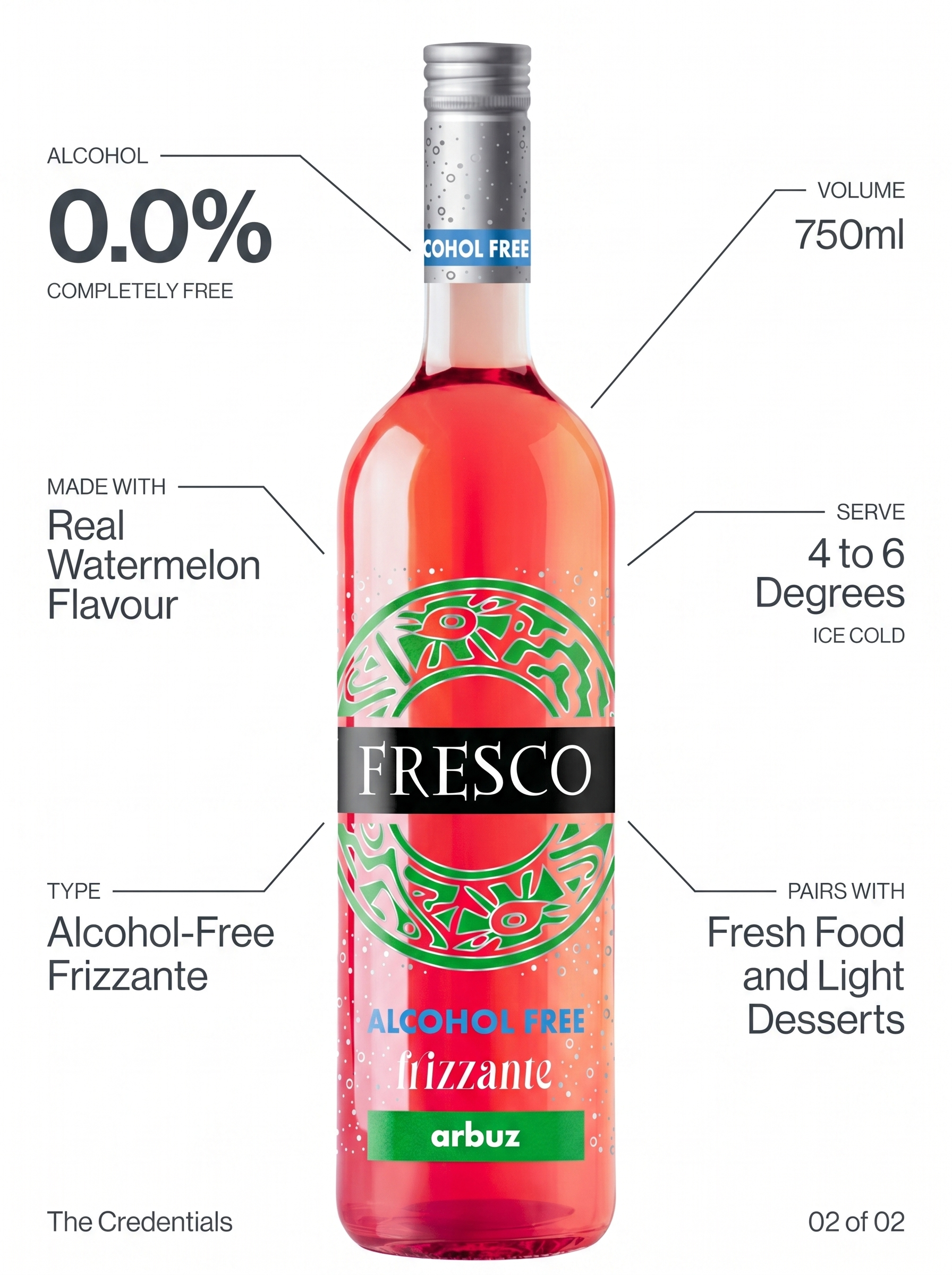 Fresco Frizzante Watermelon Alcohol Free Sparkling Wine 0.0% 750ml Fresco
