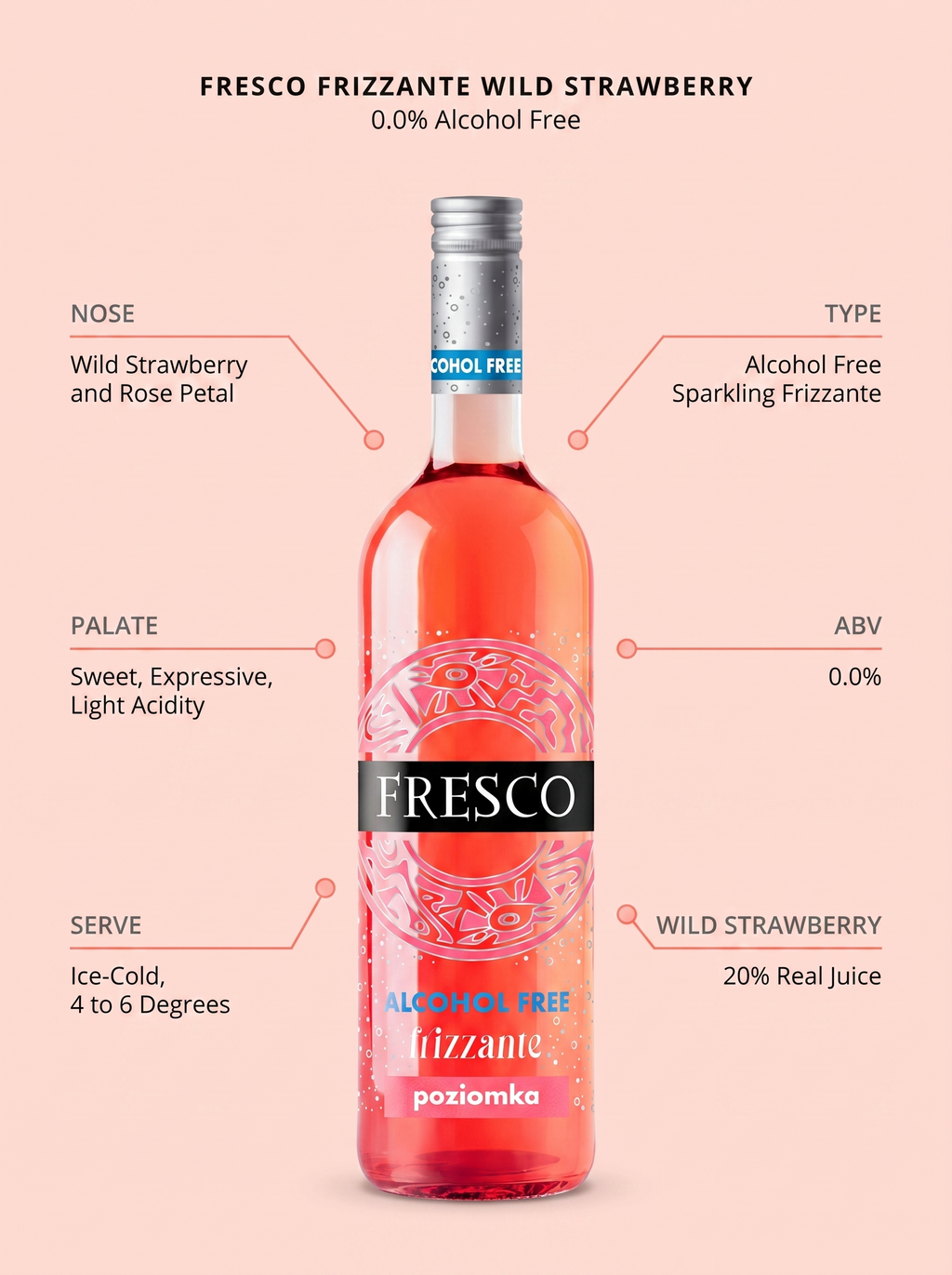 Fresco Frizzante Wild Strawberry Alcohol Free Sparkling Wine 0.0% 750ml Fresco