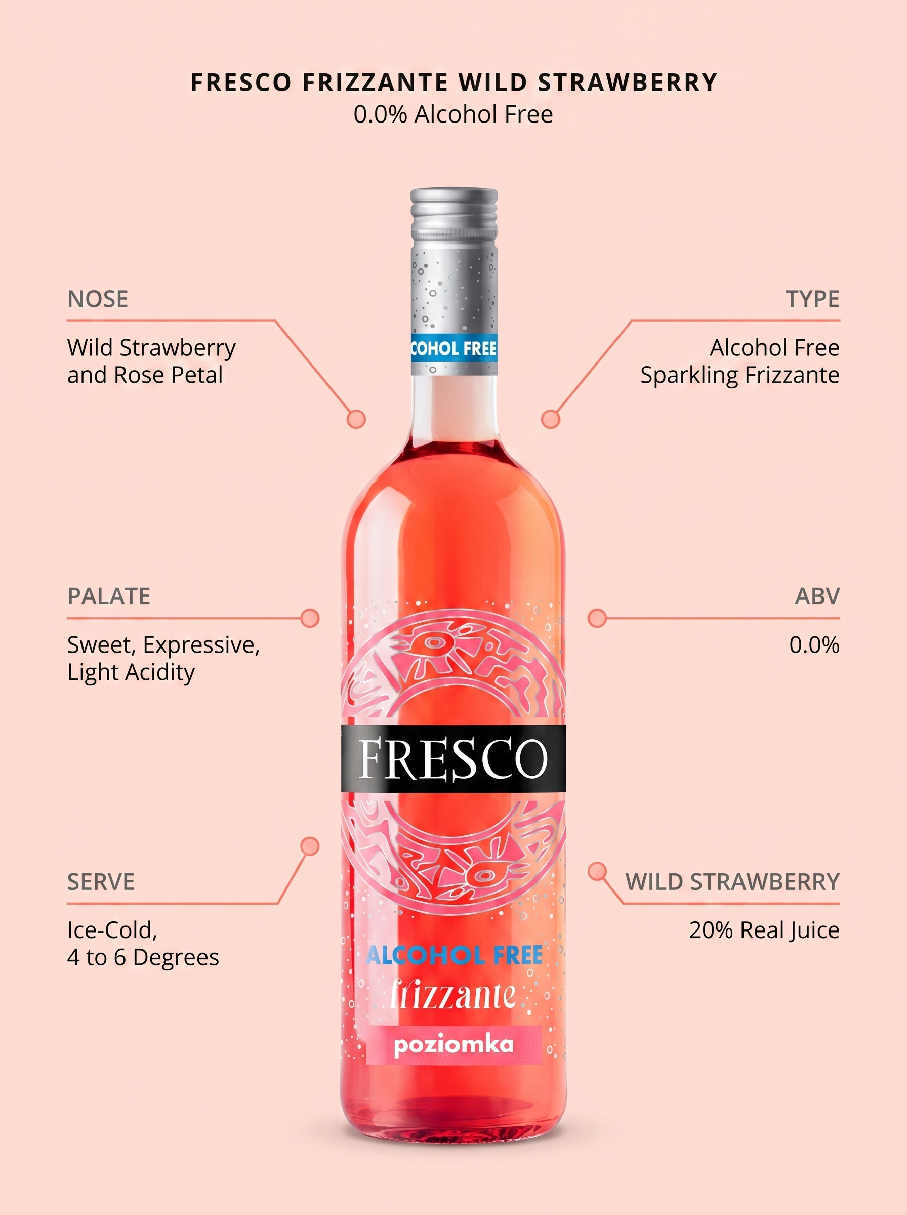 Fresco Frizzante Wild Strawberry Alcohol Free Sparkling Wine 0.0% 750ml Fresco