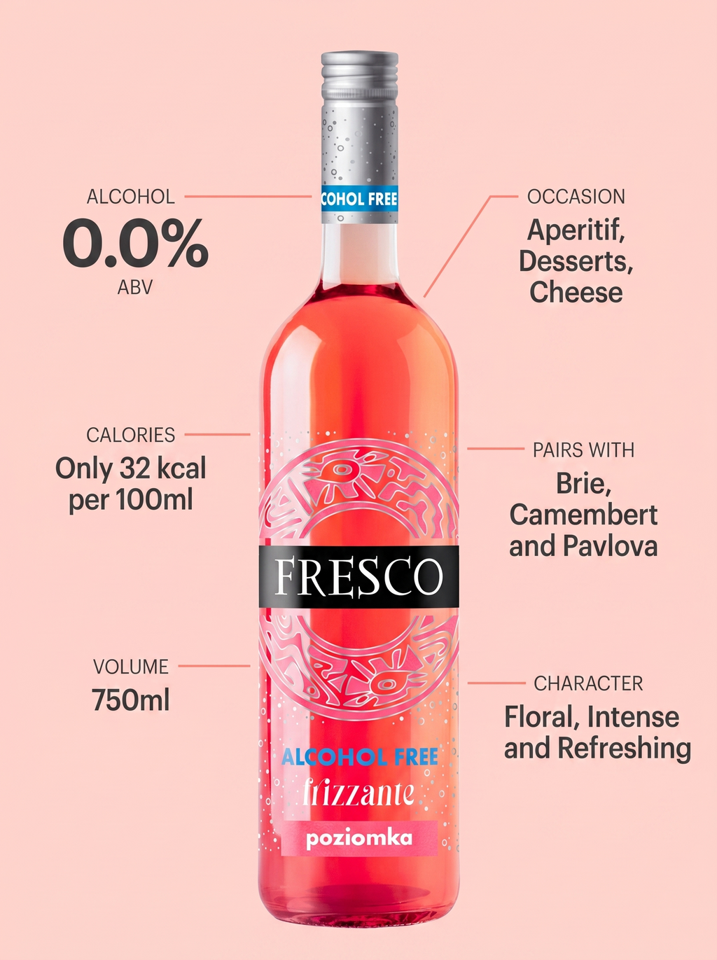 Fresco Frizzante Wild Strawberry Alcohol Free Sparkling Wine 0.0% 750ml Fresco