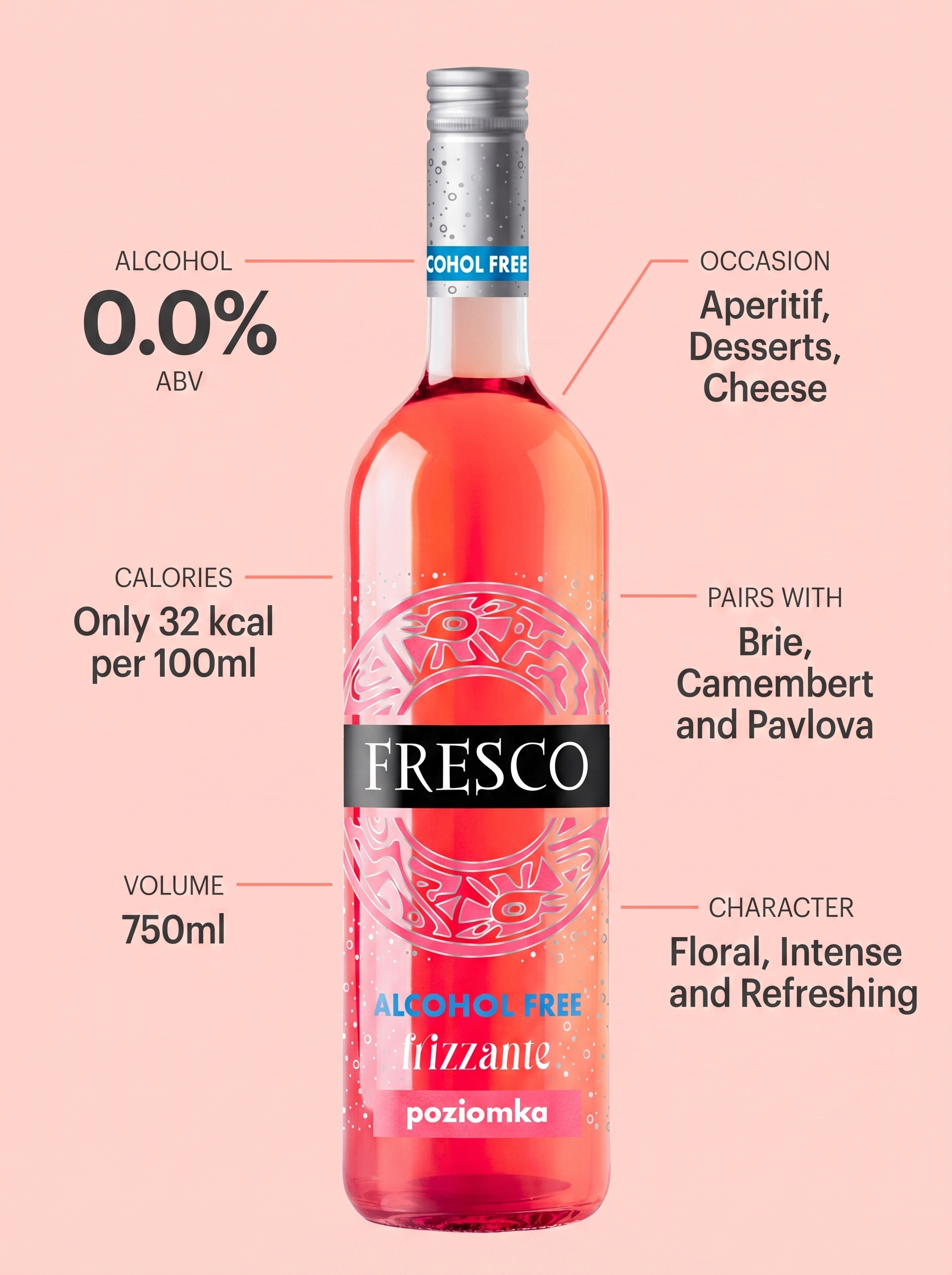 Fresco Frizzante Wild Strawberry Alcohol Free Sparkling Wine 0.0% 750ml Fresco