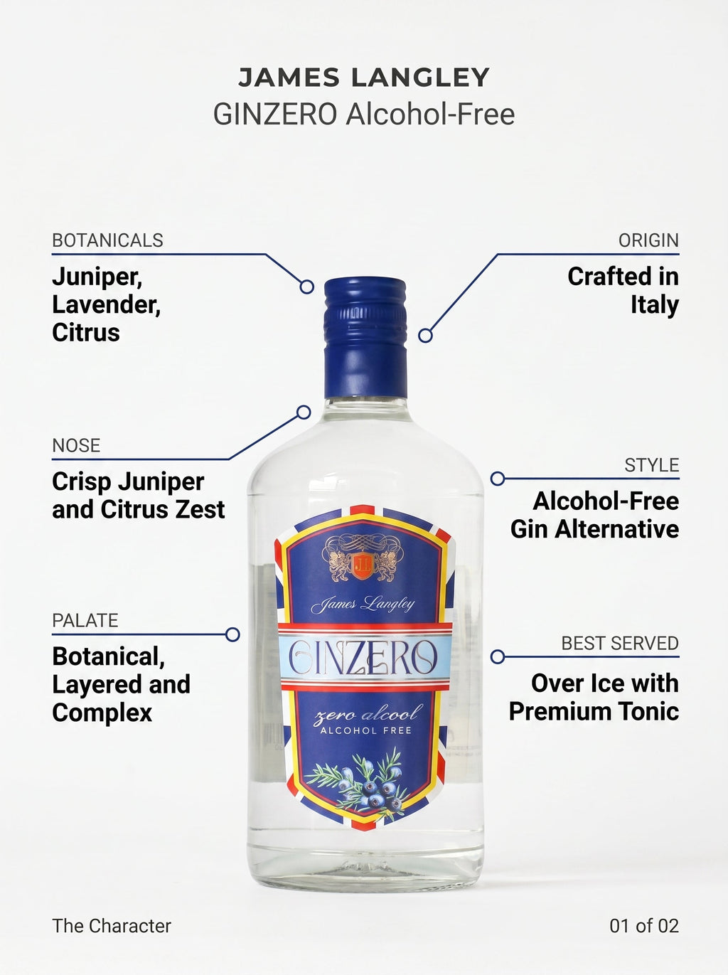 James Langley GINZERO Alcohol Free Gin Alternative 0.0% 700ml James Langley