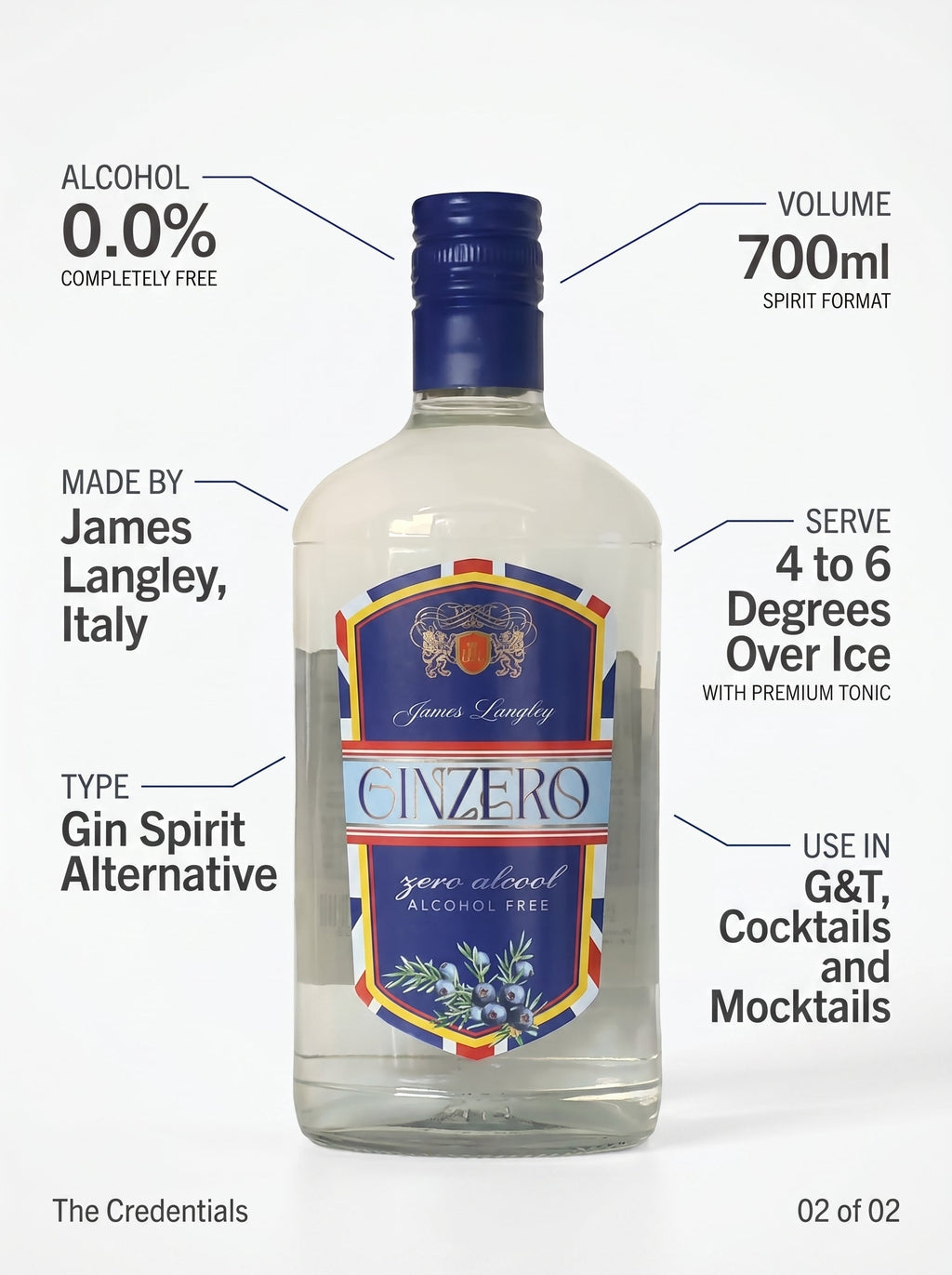 James Langley GINZERO Alcohol Free Gin Alternative 0.0% 700ml James Langley