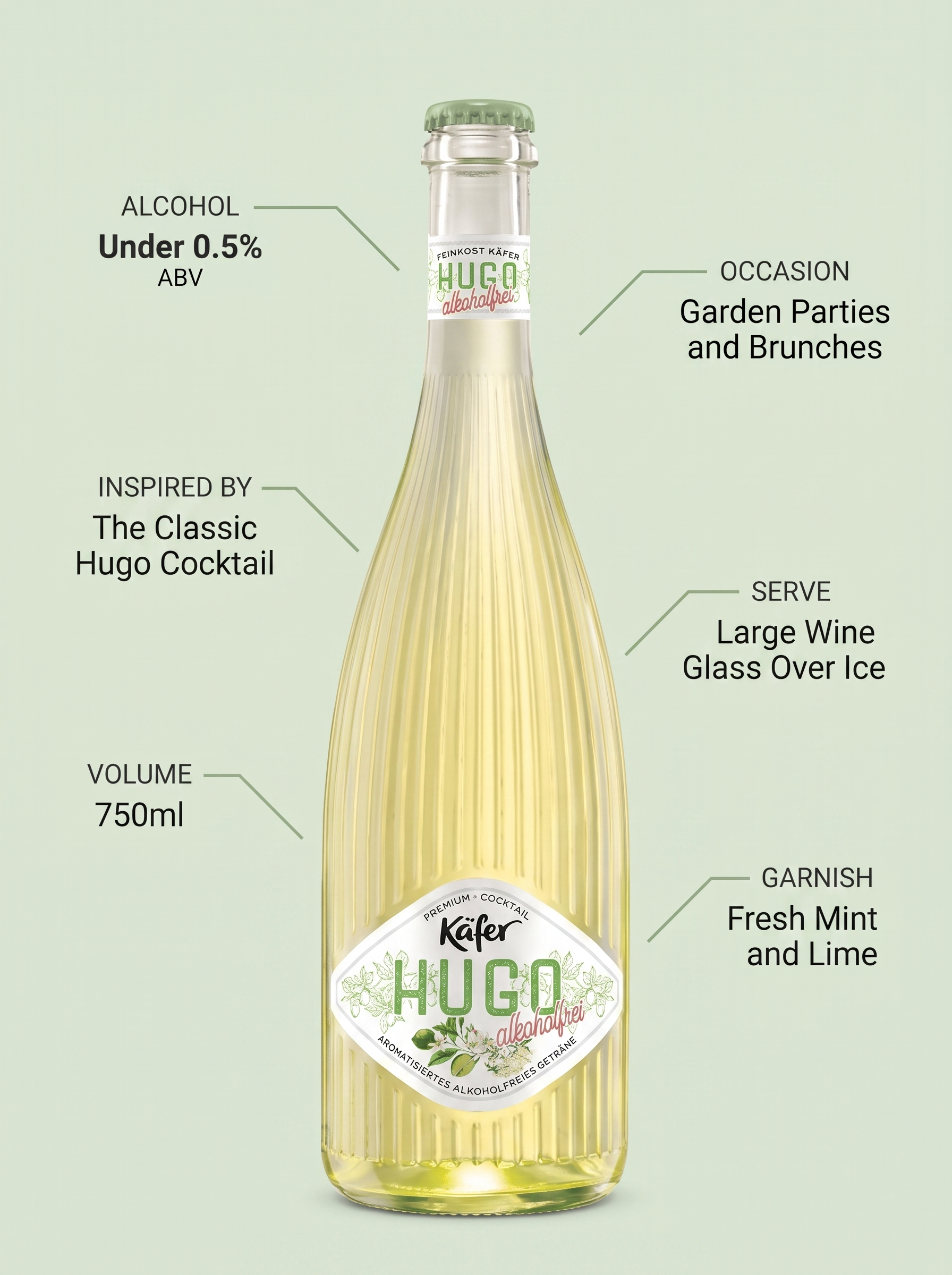 Käfer Hugo Alkoholfrei Alcohol Free Elderflower Sparkling Mocktail 750ml Käfer