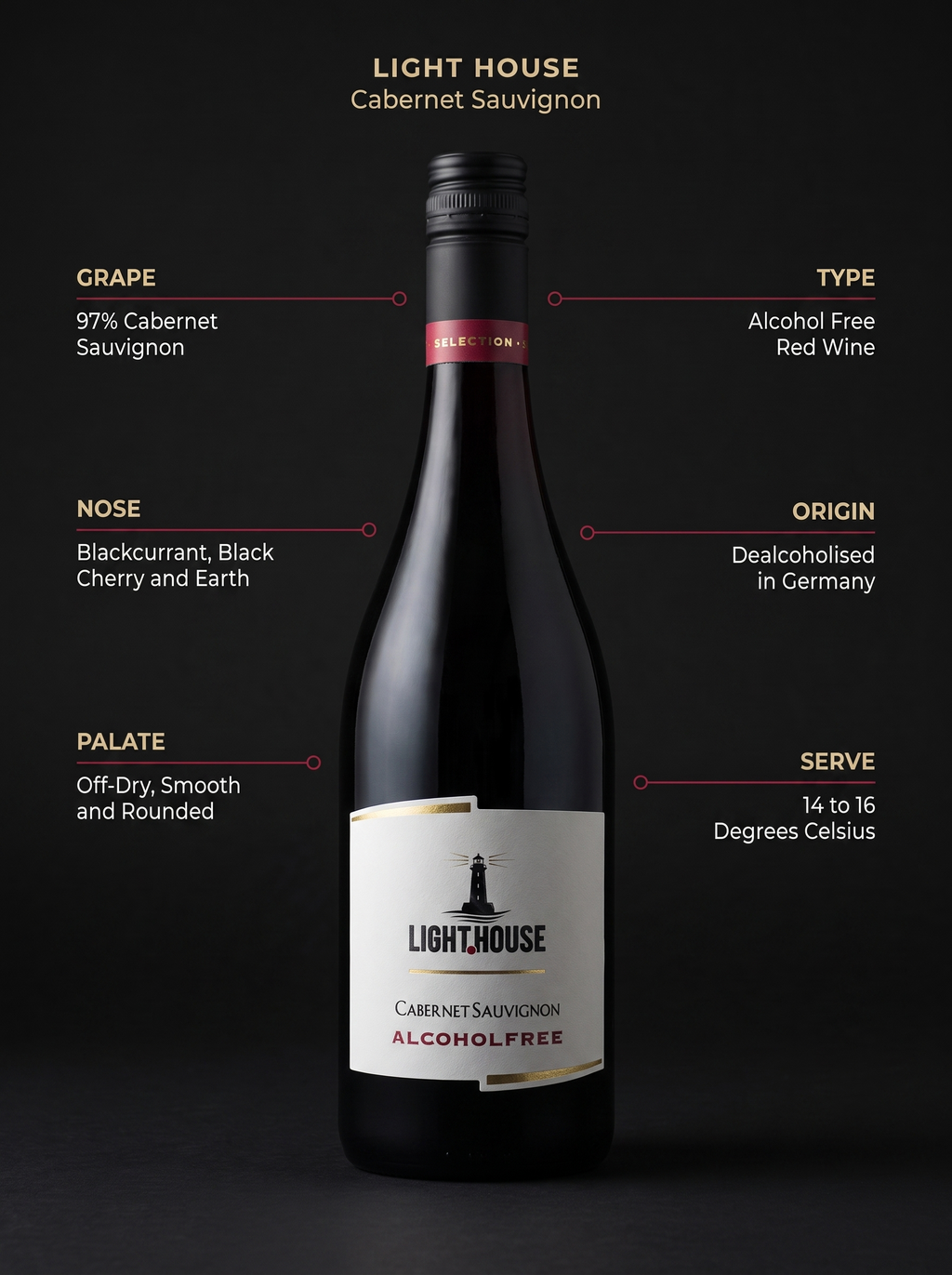 Light House Cabernet Sauvignon Alcohol Free Red Wine 750ml Light House