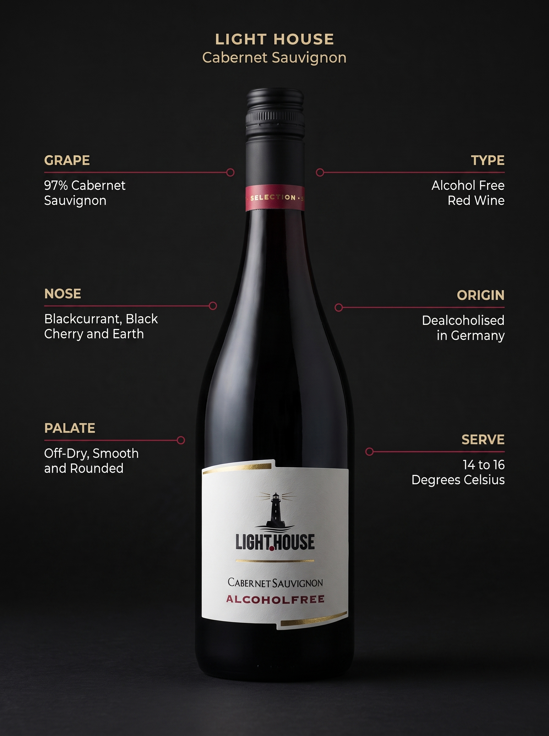Light House Cabernet Sauvignon Alcohol Free Red Wine 750ml Light House