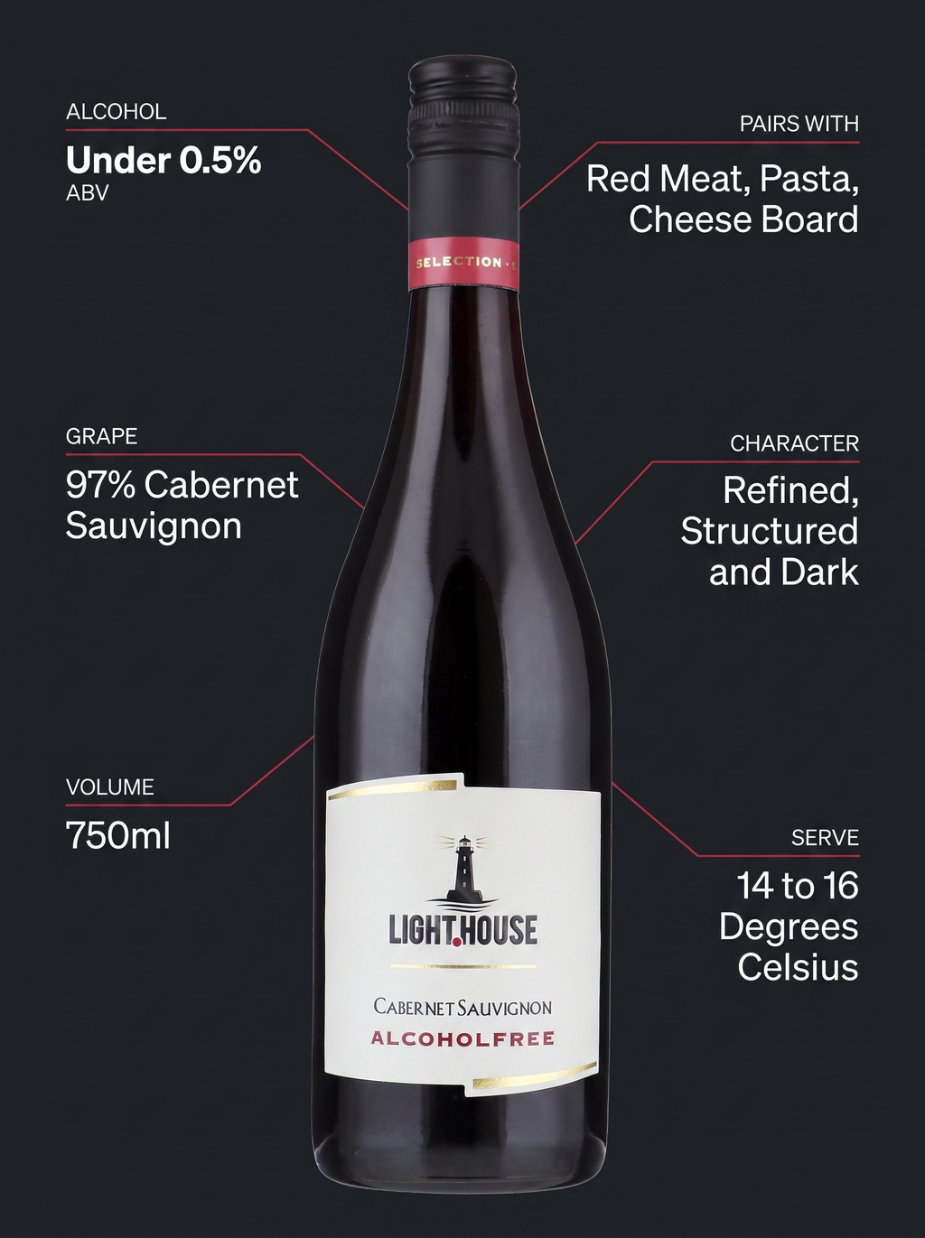 Light House Cabernet Sauvignon Alcohol Free Red Wine 750ml Light House