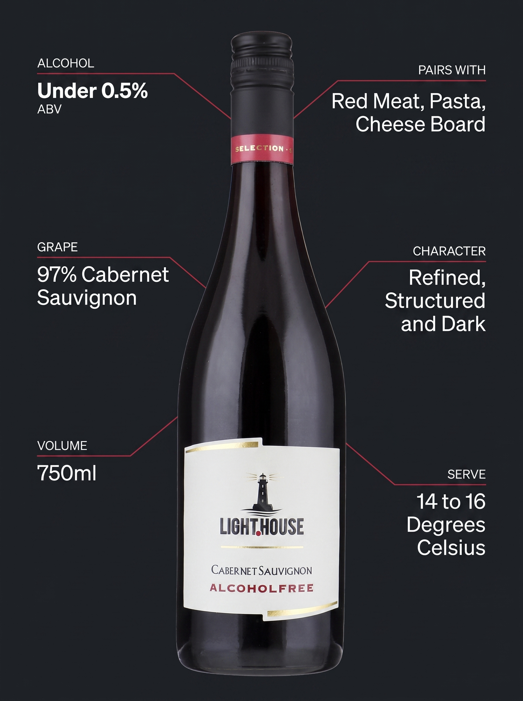 Light House Cabernet Sauvignon Alcohol Free Red Wine 750ml Light House