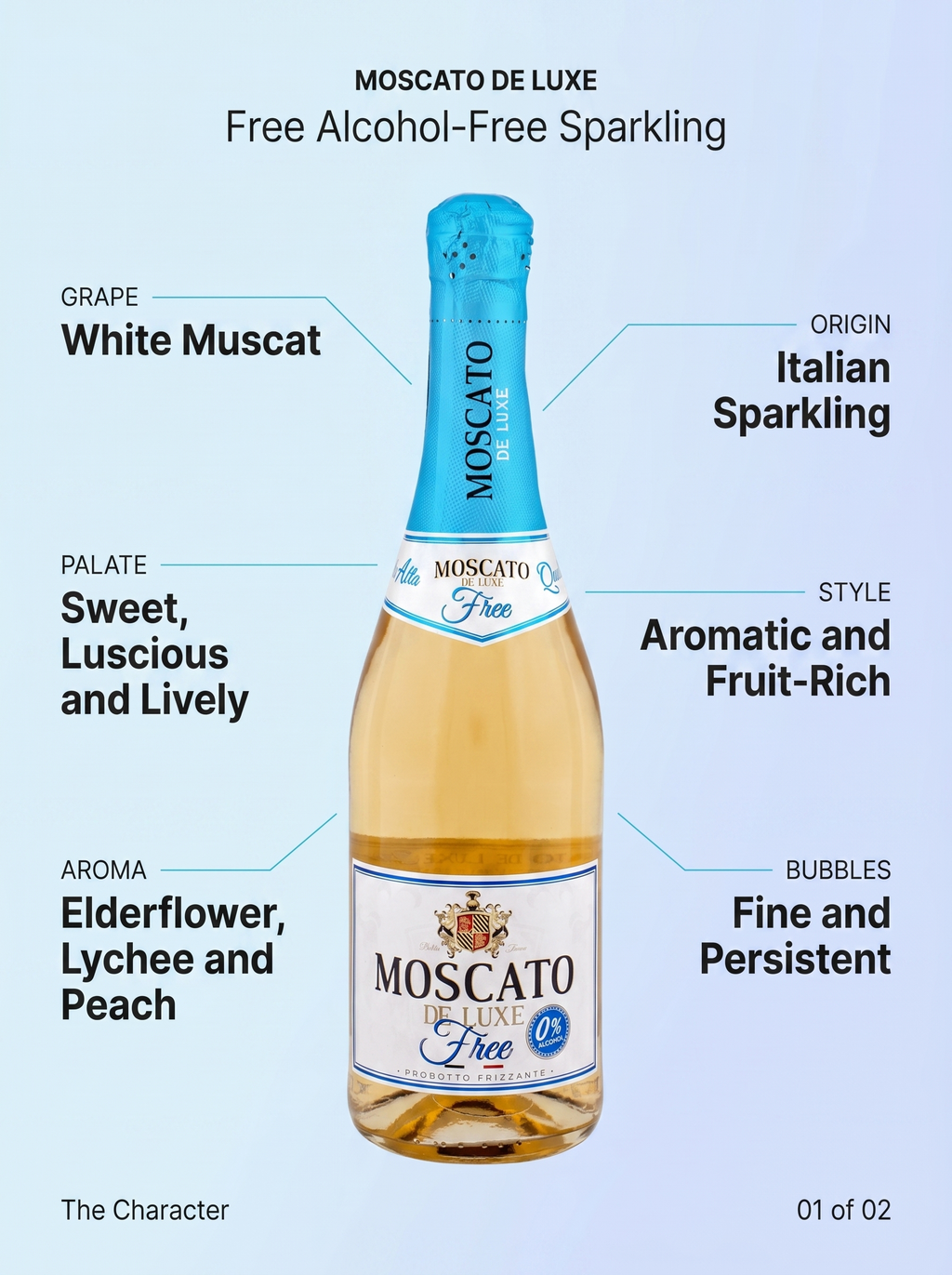 Moscato De Luxe Free Alcohol Free Sparkling Wine 0.0% 750ml Moscato De Luxe