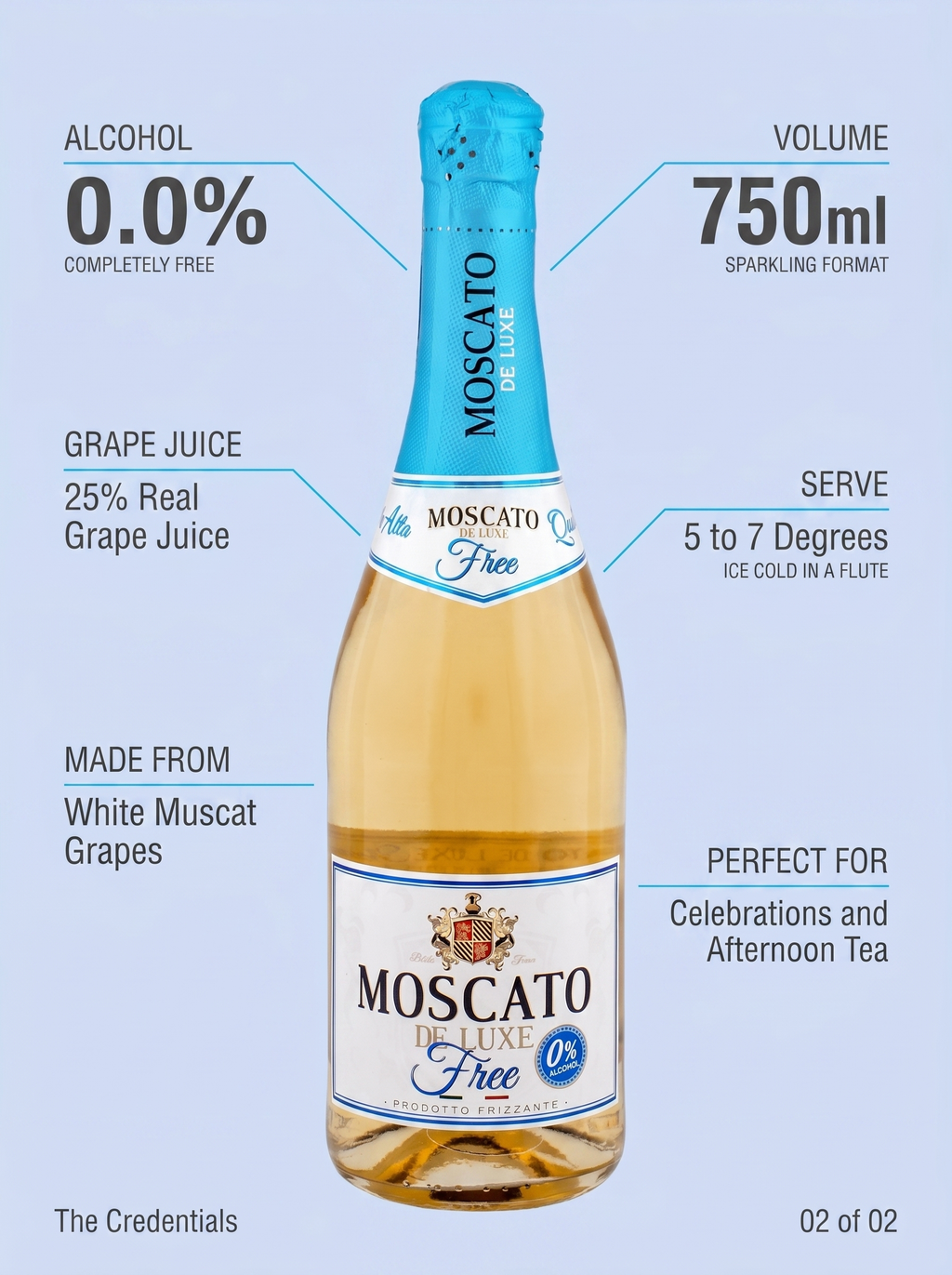 Moscato De Luxe Free Alcohol Free Sparkling Wine 0.0% 750ml Moscato De Luxe