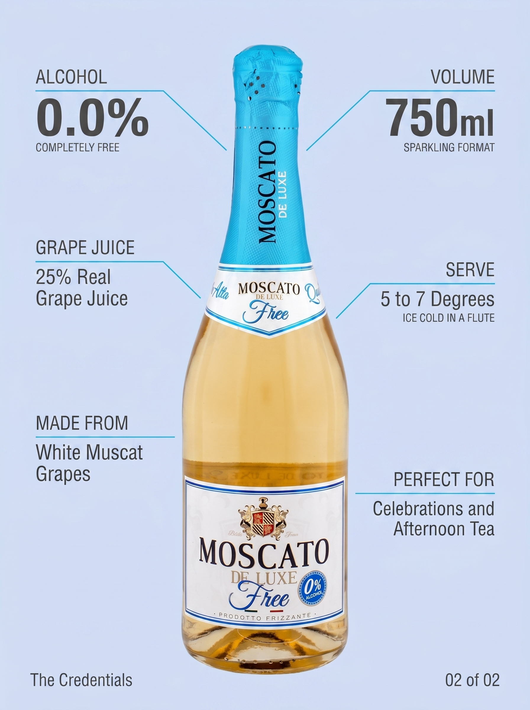 Moscato De Luxe Free Alcohol Free Sparkling Wine 0.0% 750ml Moscato De Luxe