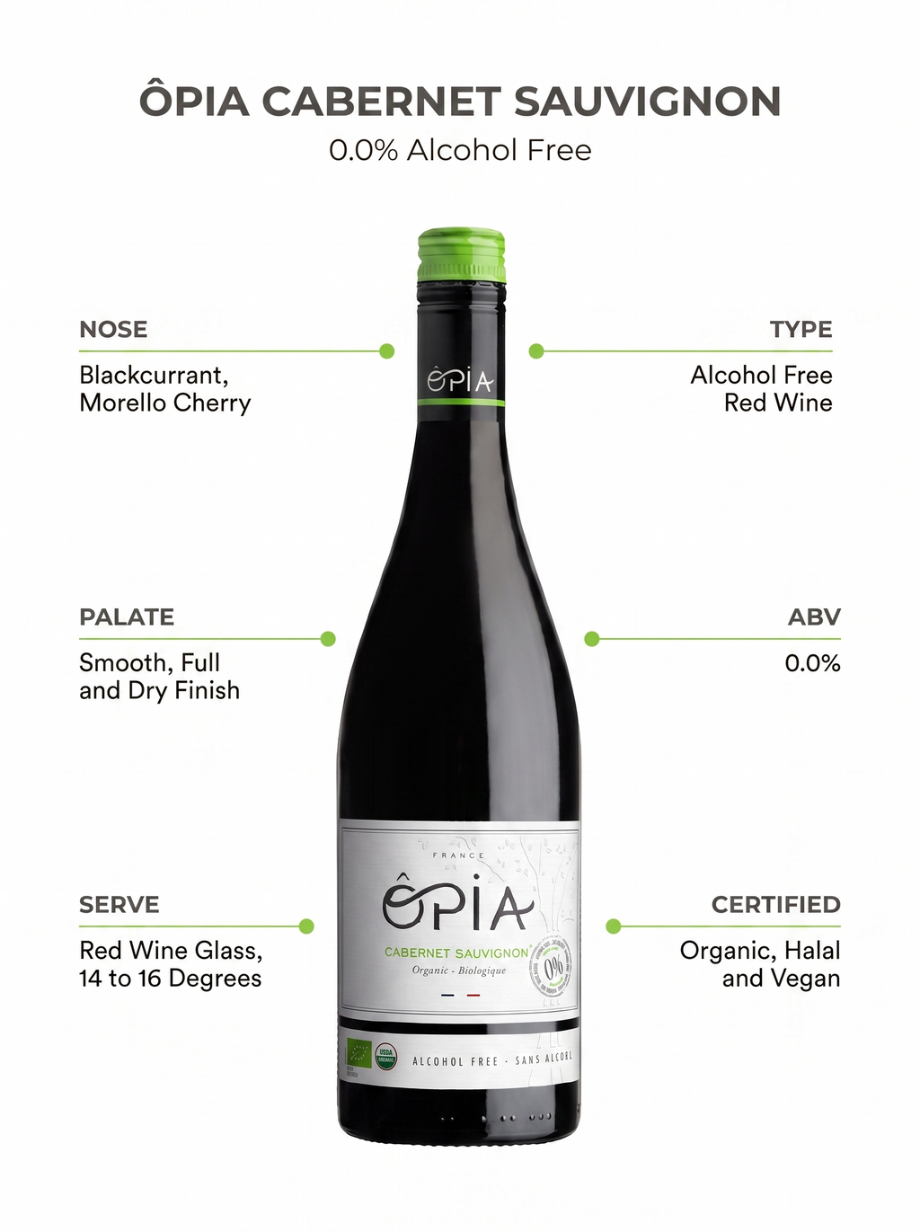 ÔPIA® Cabernet Sauvignon Halal Alcohol Free Red Wine 0.0% 750ml OPIA