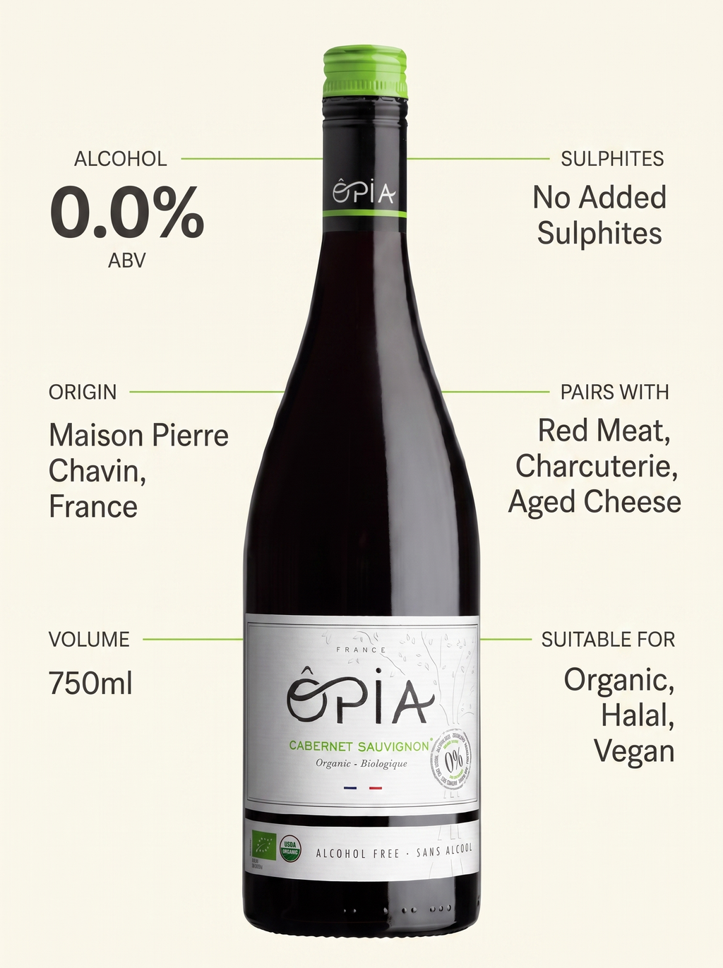 ÔPIA® Cabernet Sauvignon Halal Alcohol Free Red Wine 0.0% 750ml OPIA