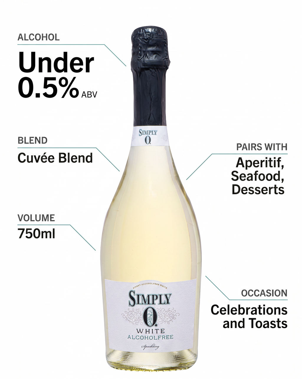 Simply 0 Alcohol Free White Sparkling Wine 750ml Simply 0