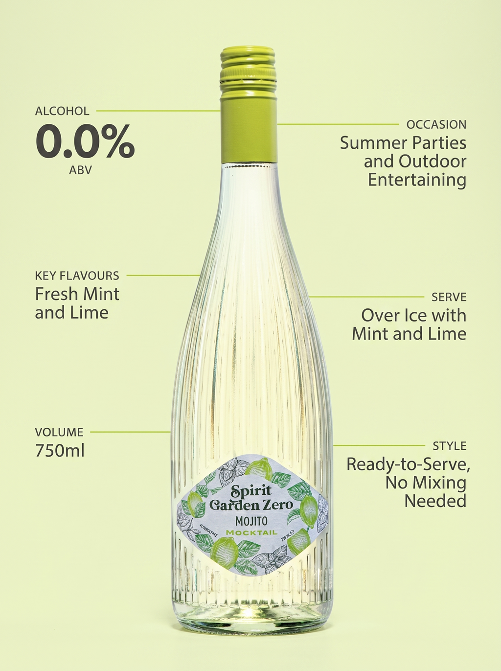Spirit Garden Mojito Zero Alcohol Free Sparkling Mocktail 0.0% 750ml Spirit Garden