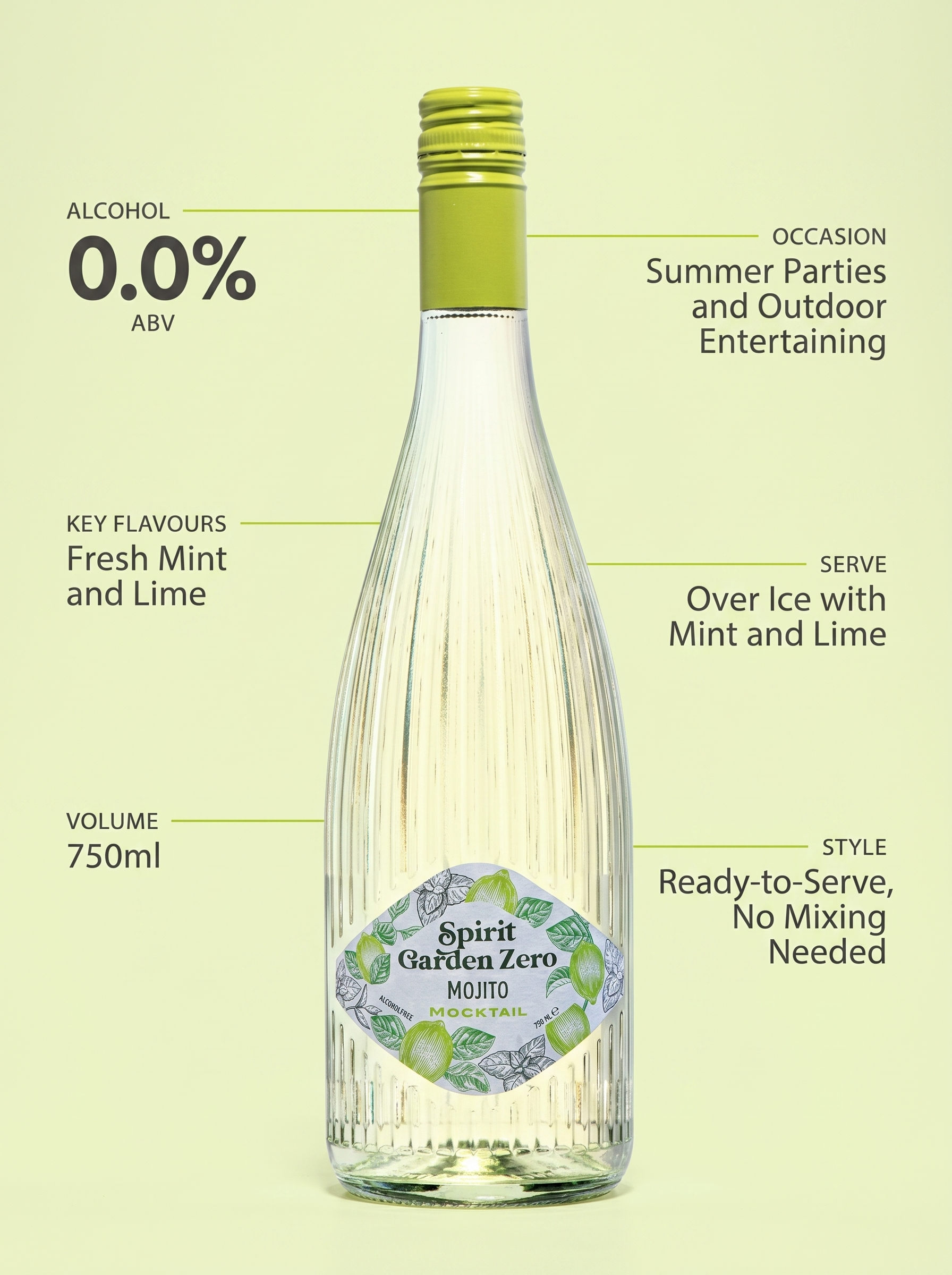 Spirit Garden Mojito Zero Alcohol Free Sparkling Mocktail 0.0% 750ml Spirit Garden