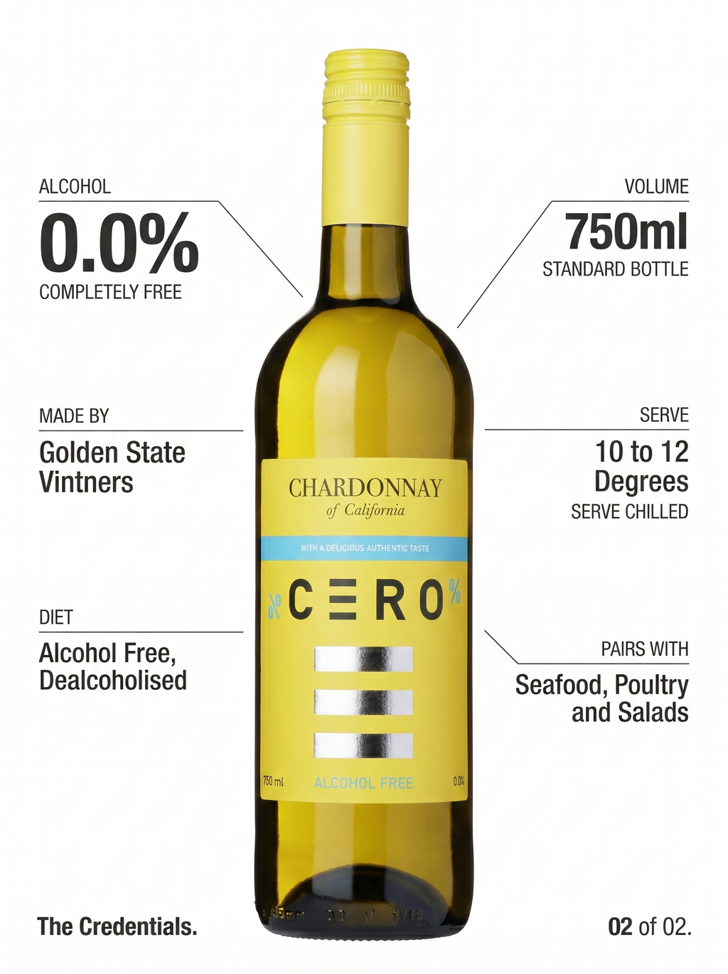 Cero Chardonnay Alcohol Free White Wine 0.0% 750ml Cero