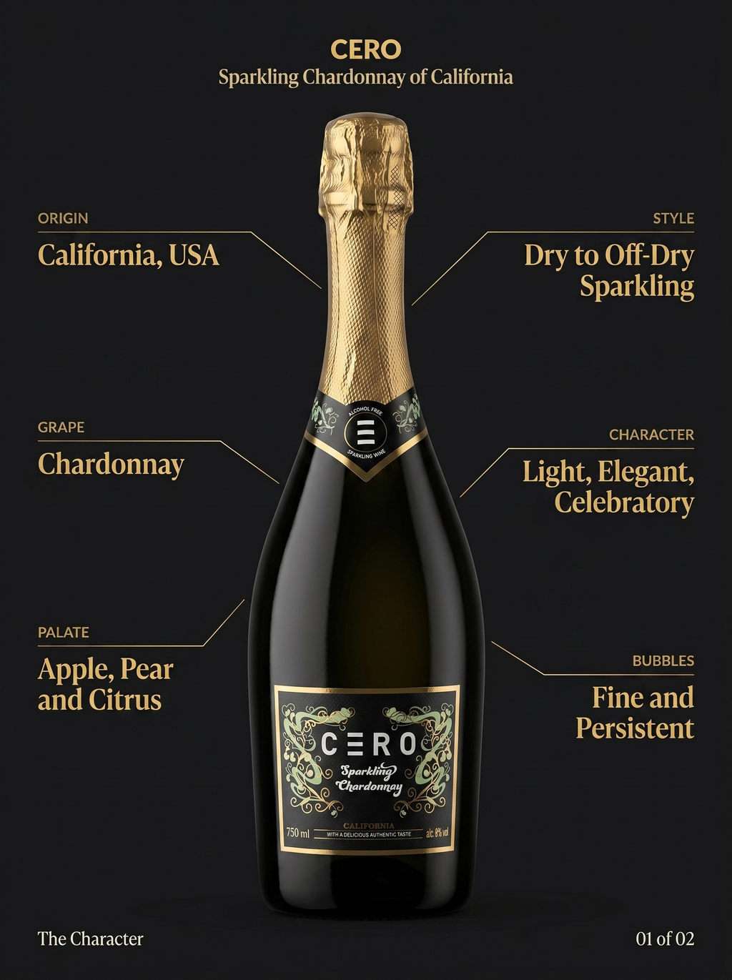 Cero Sparkling Chardonnay Alcohol Free White Sparkling Wine 0.0% 750ml Cero