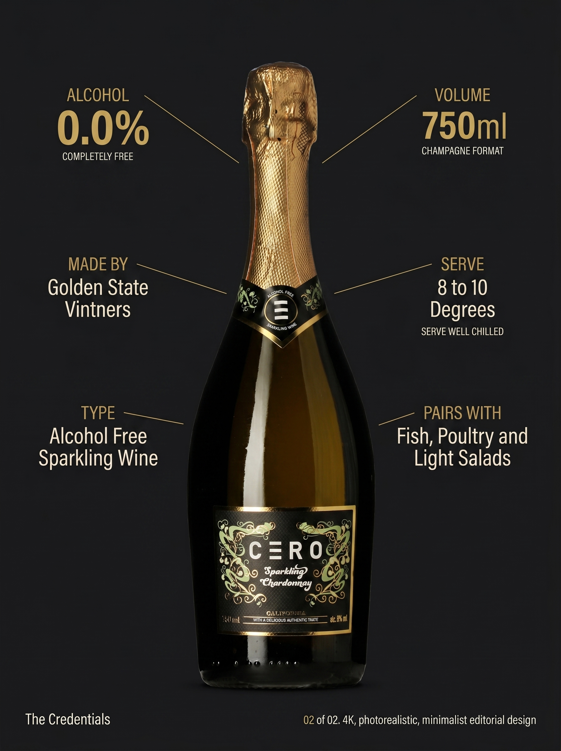 Cero Sparkling Chardonnay Alcohol Free White Sparkling Wine 0.0% 750ml Cero