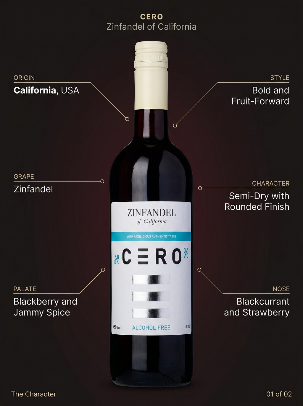 Cero Zinfandel Alcohol Free Red Wine 0.0% 750ml Cero