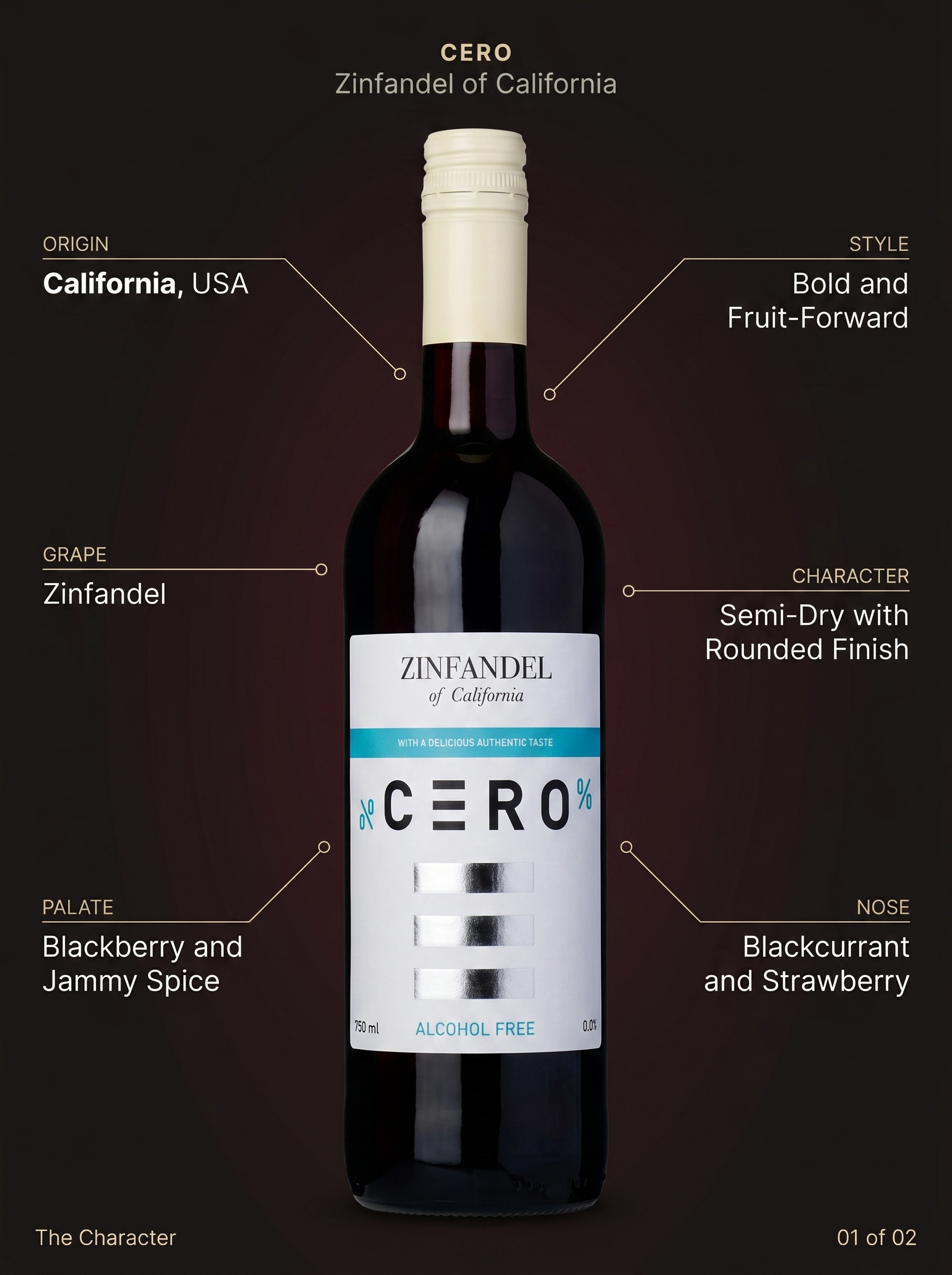 Cero Zinfandel Alcohol Free Red Wine 0.0% 750ml Cero