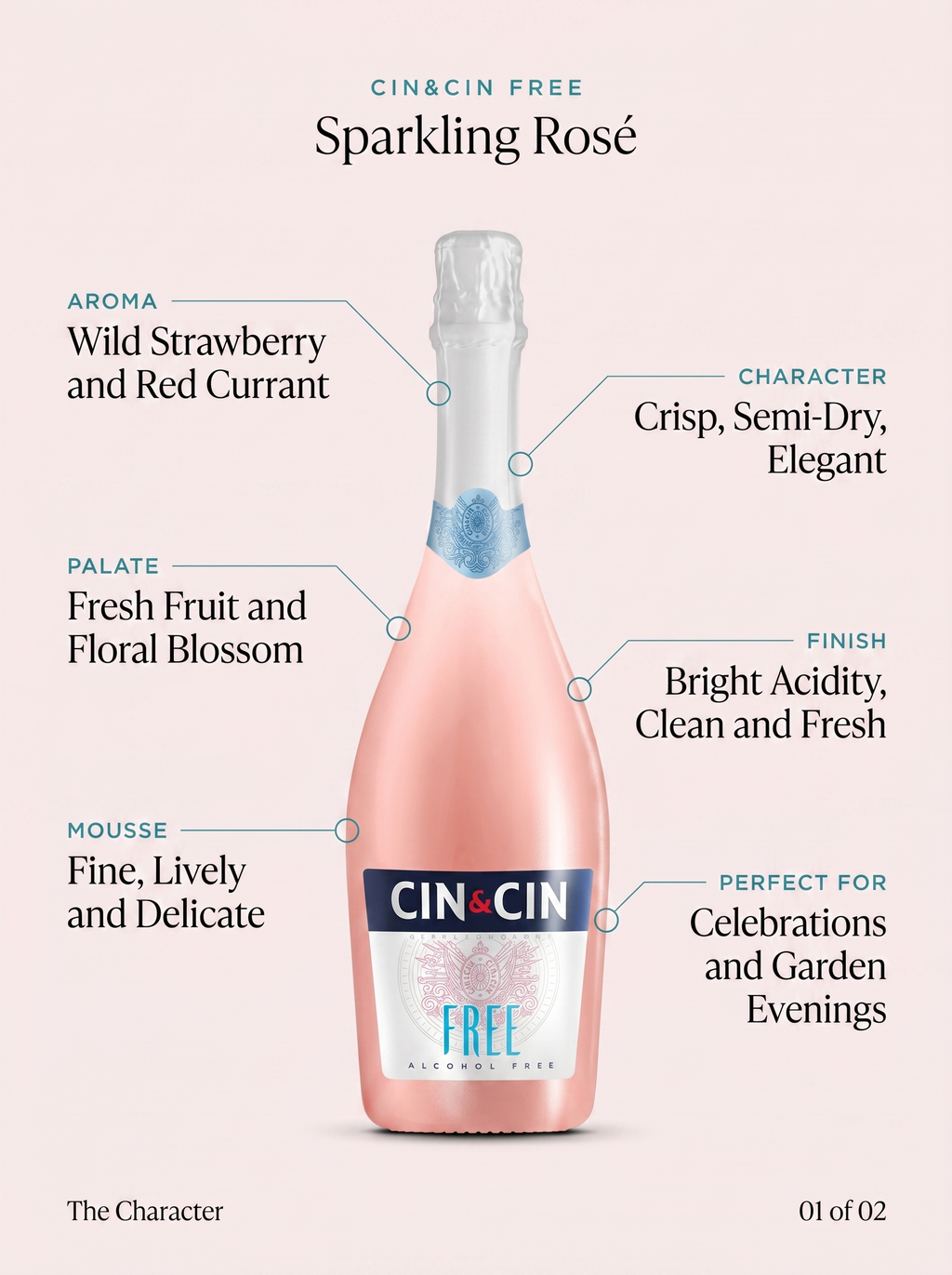 Cin&Cin FREE Sparkling Rosé Alcohol Free Sparkling Wine 0.0% 750ml Cin&Cin