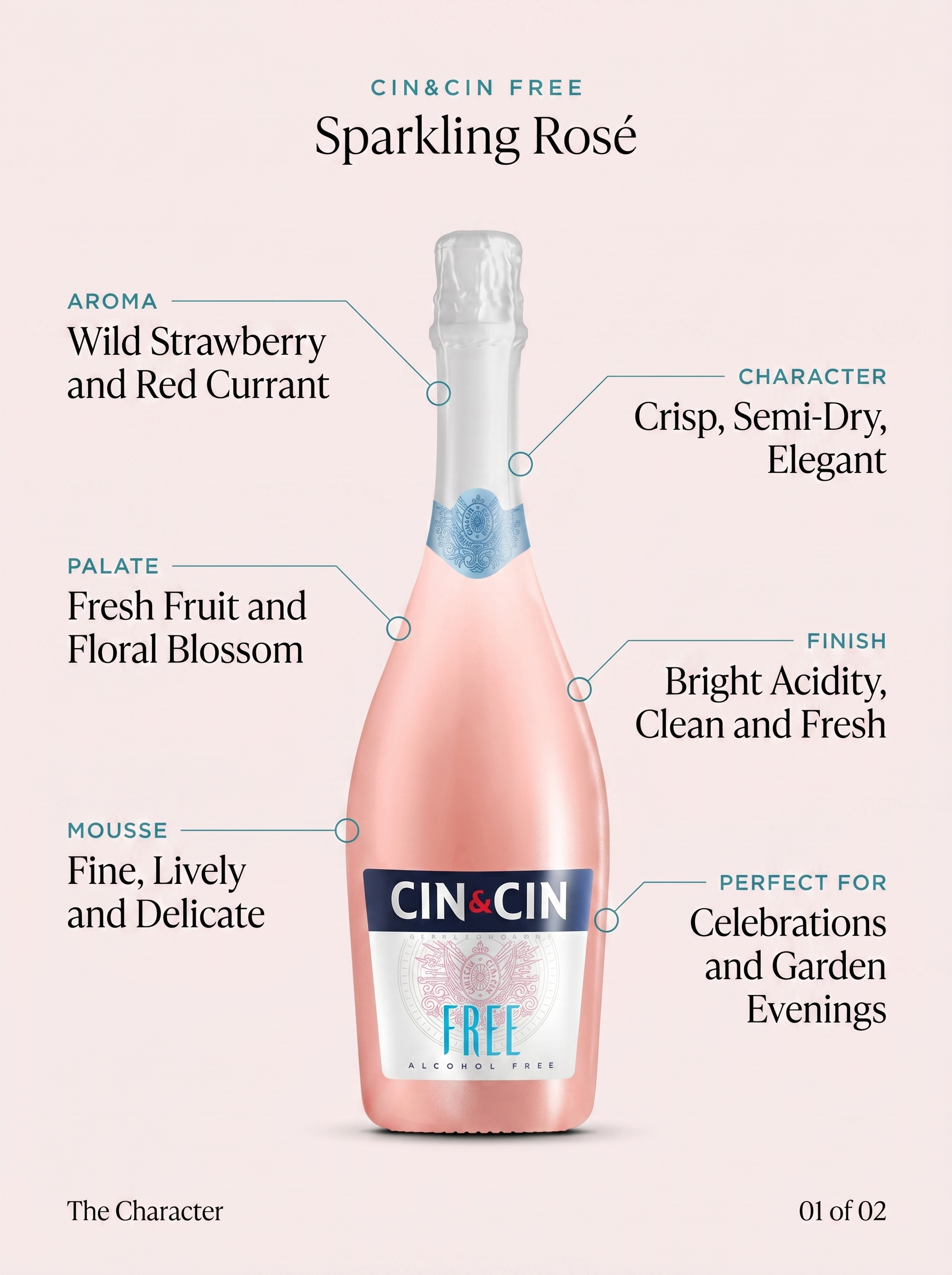 Cin&Cin FREE Sparkling Rosé Alcohol Free Sparkling Wine 0.0% 750ml Cin&Cin