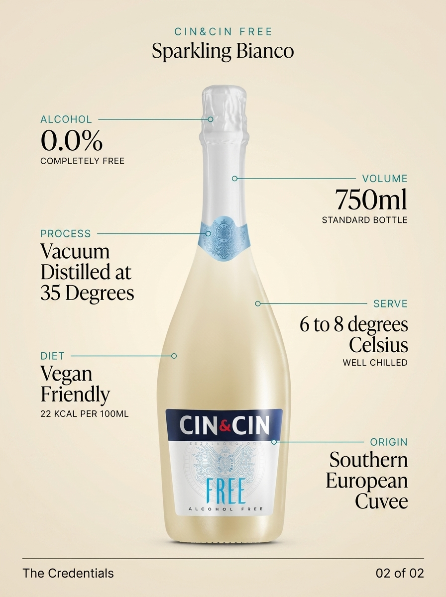 Cin&Cin FREE Sparkling Bianco Alcohol Free White Sparkling Wine 0.0% 750ml Cin&Cin