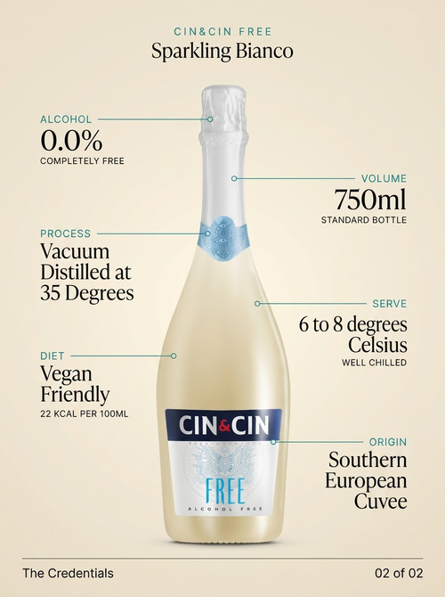 Cin&Cin FREE Sparkling Bianco Alcohol Free White Sparkling Wine 0.0% 750ml Cin&Cin