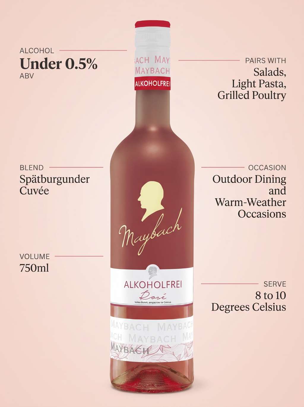 Maybach Alkoholfrei Rosé Alcohol Free Rosé Wine 750ml Maybach Alkoholfrei