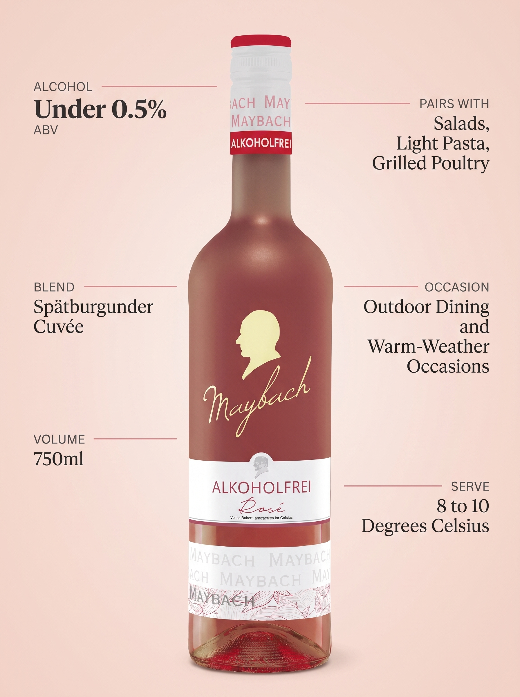Maybach Alkoholfrei Rosé Alcohol Free Rosé Wine 750ml Maybach Alkoholfrei