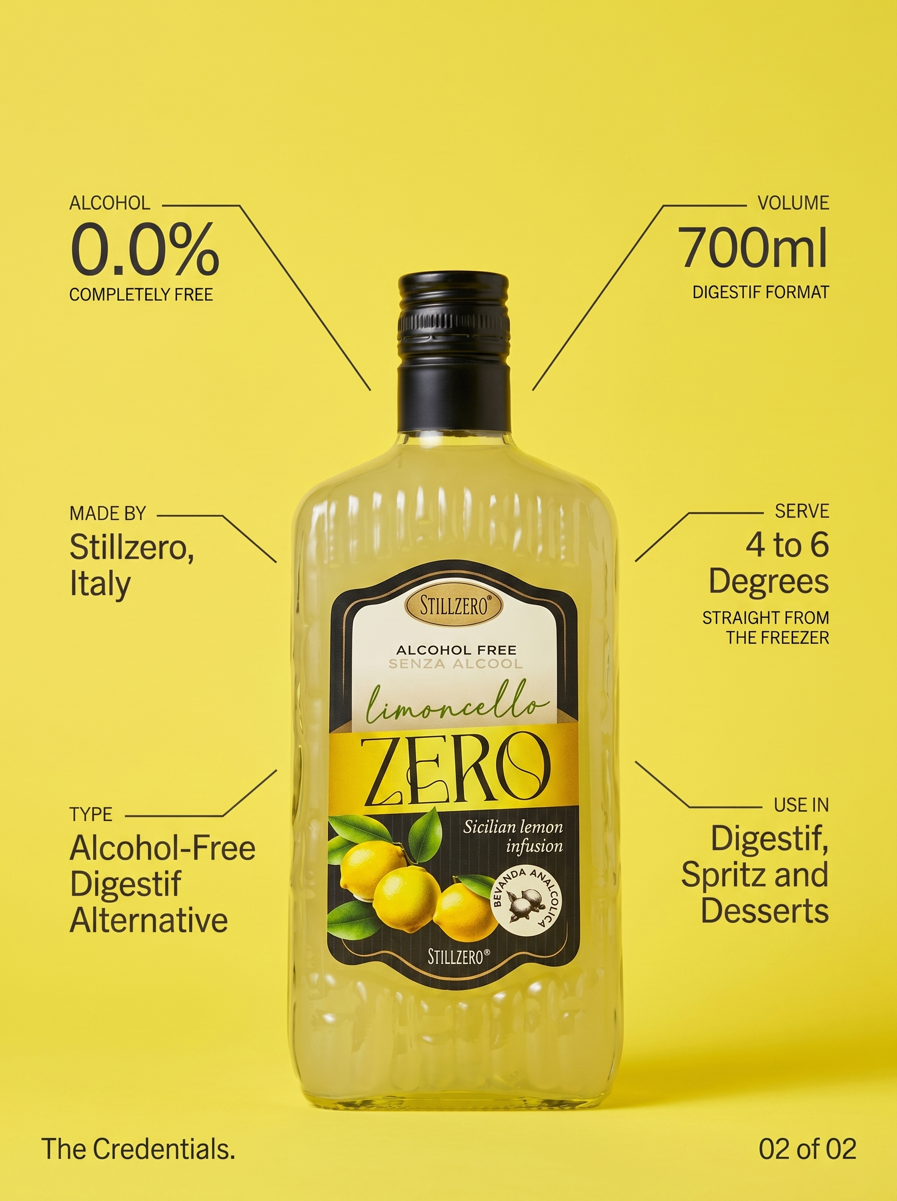 Stillzero Limoncello ZERO Alcohol Free Italian Digestif 0.0% 700ml Stillzero